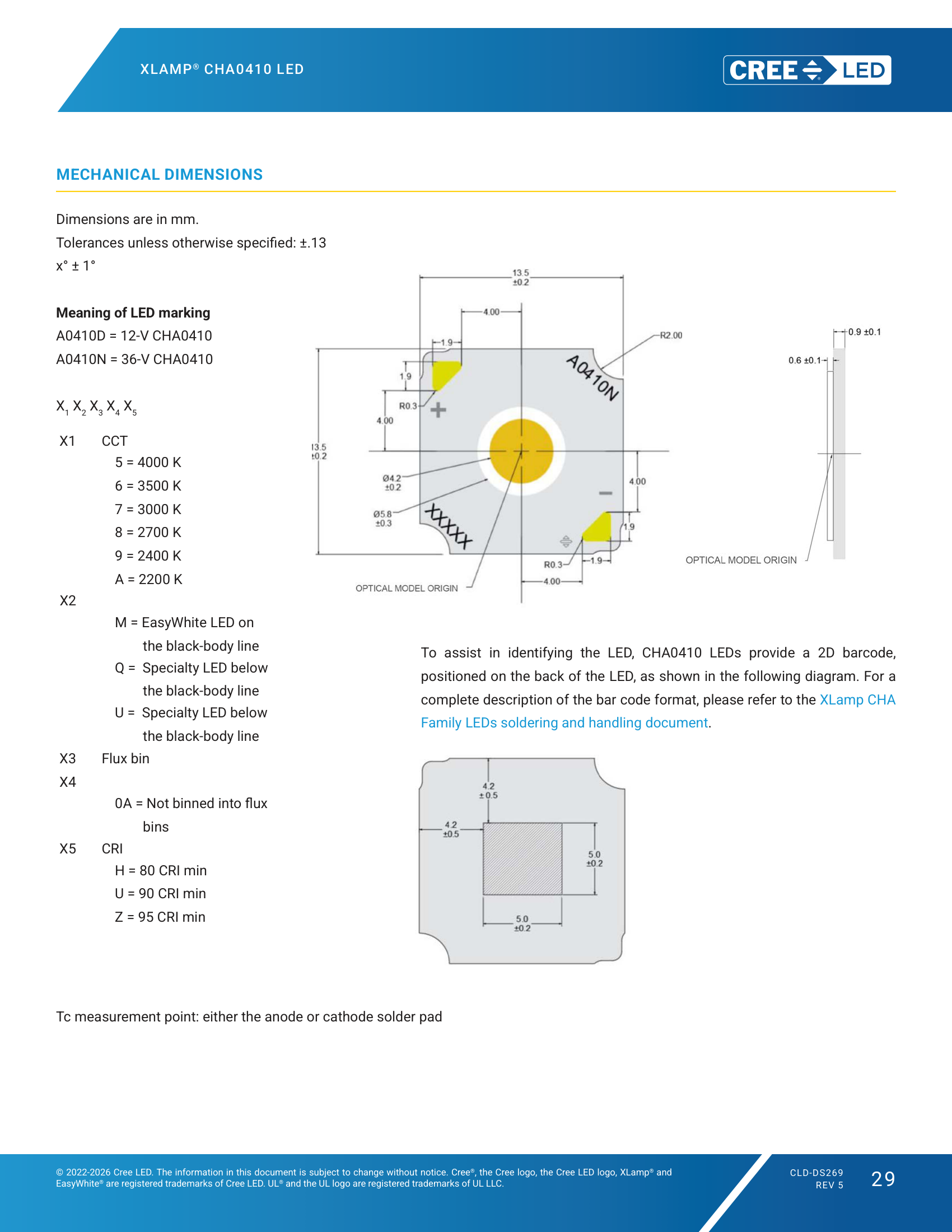 XLamp-CHA0410 Mechanical Dimensions