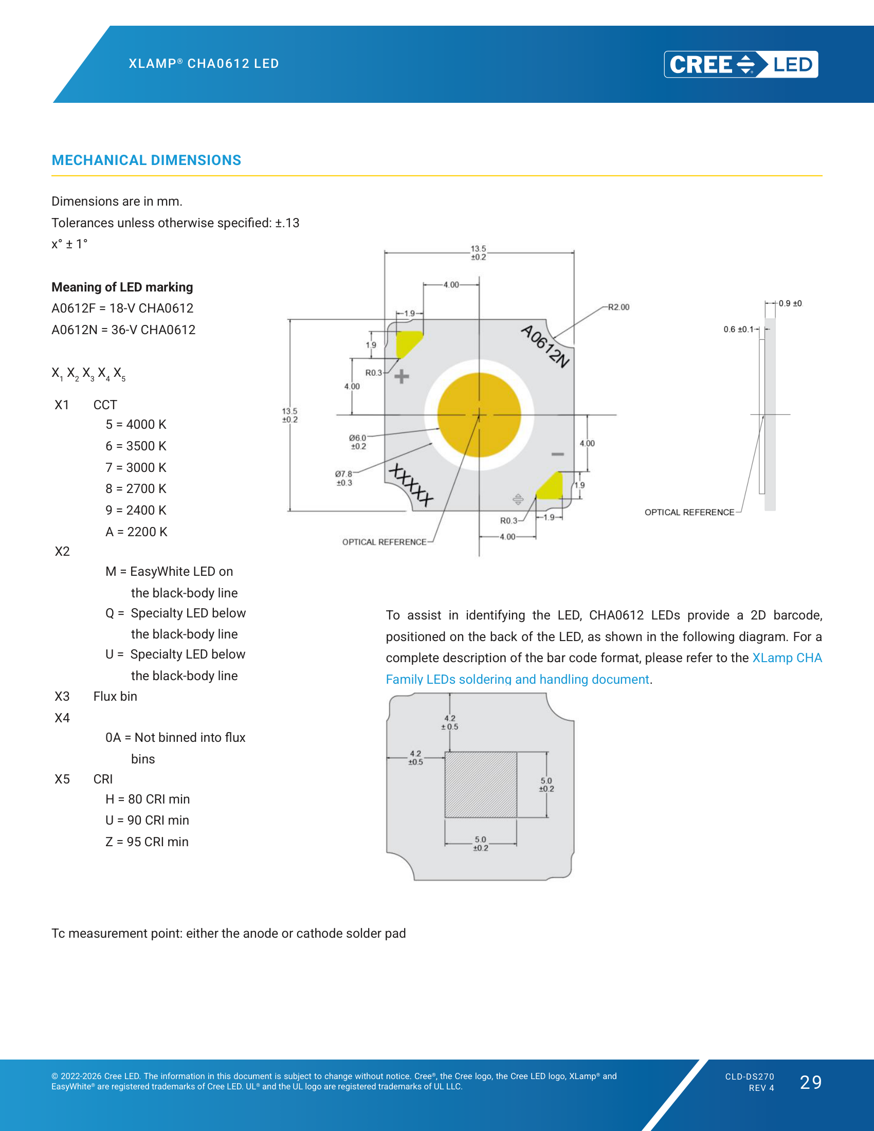 XLamp-CHA0612 Mechanical Dimensions
