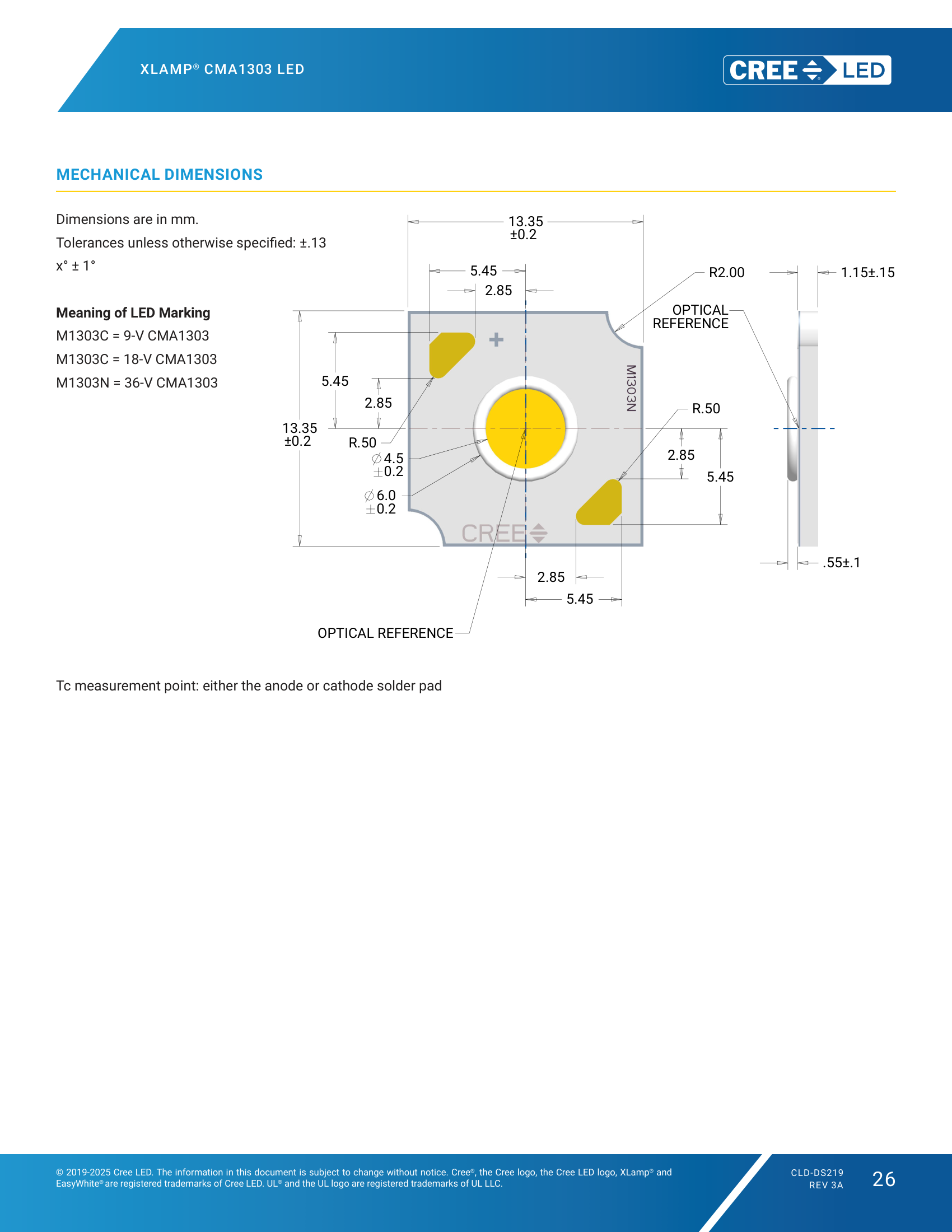 XLamp-CMA1303 Mechanical Dimensions