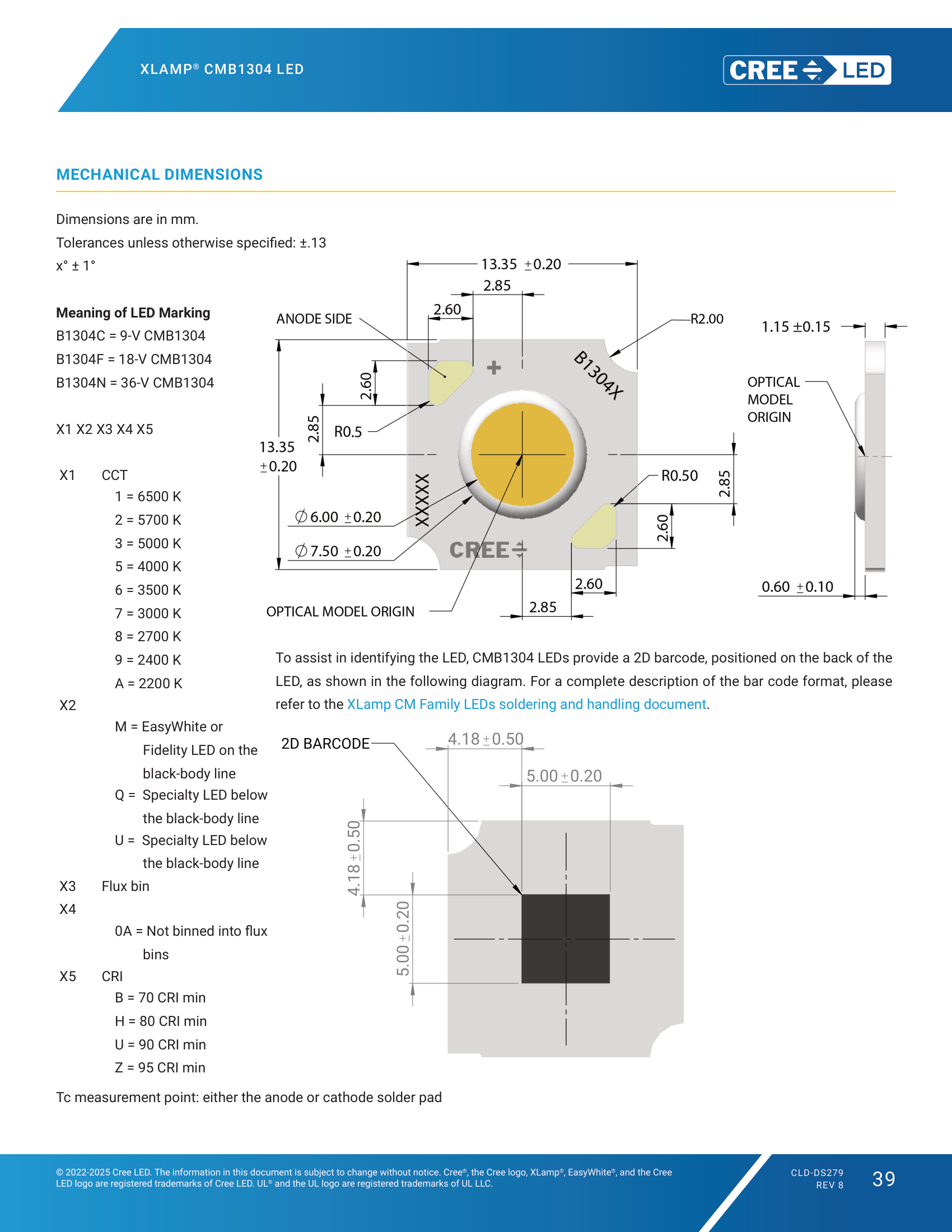 XLamp-CMB1304 Mechanical Dimensions