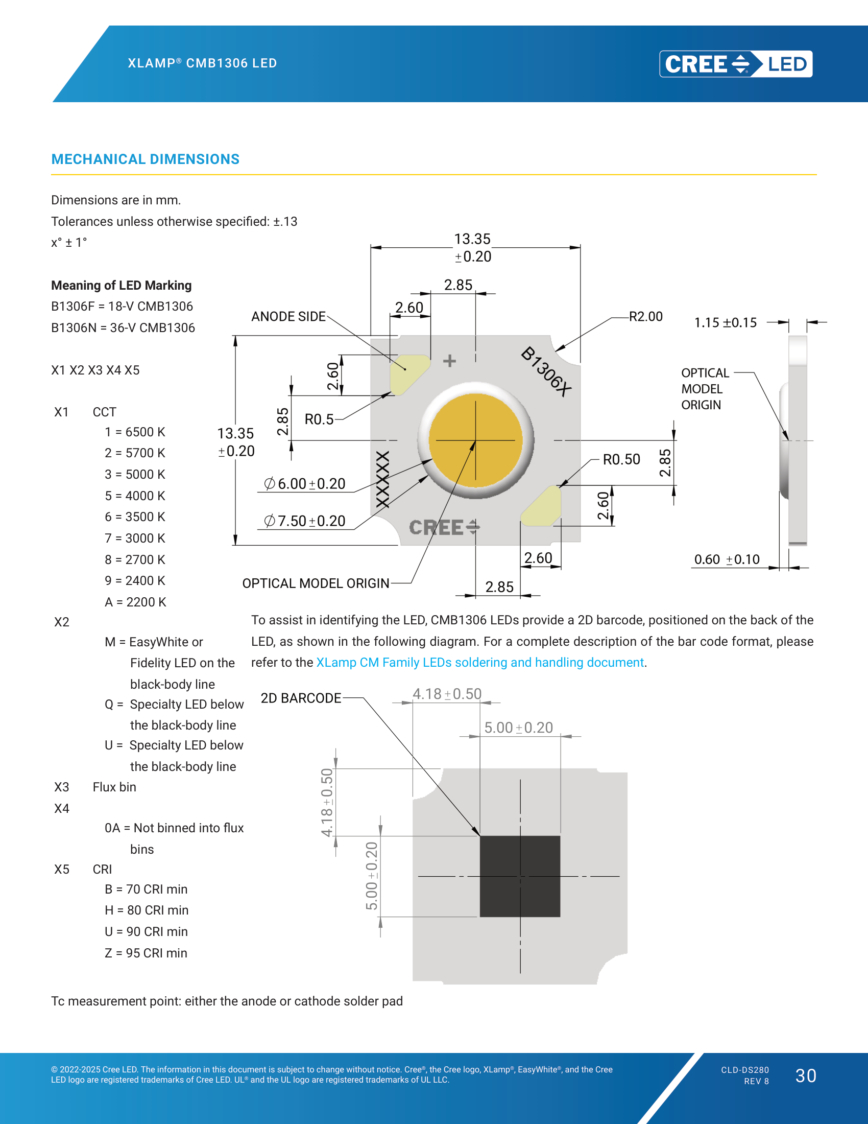 XLamp-CMB1306 Mechanical Dimensions