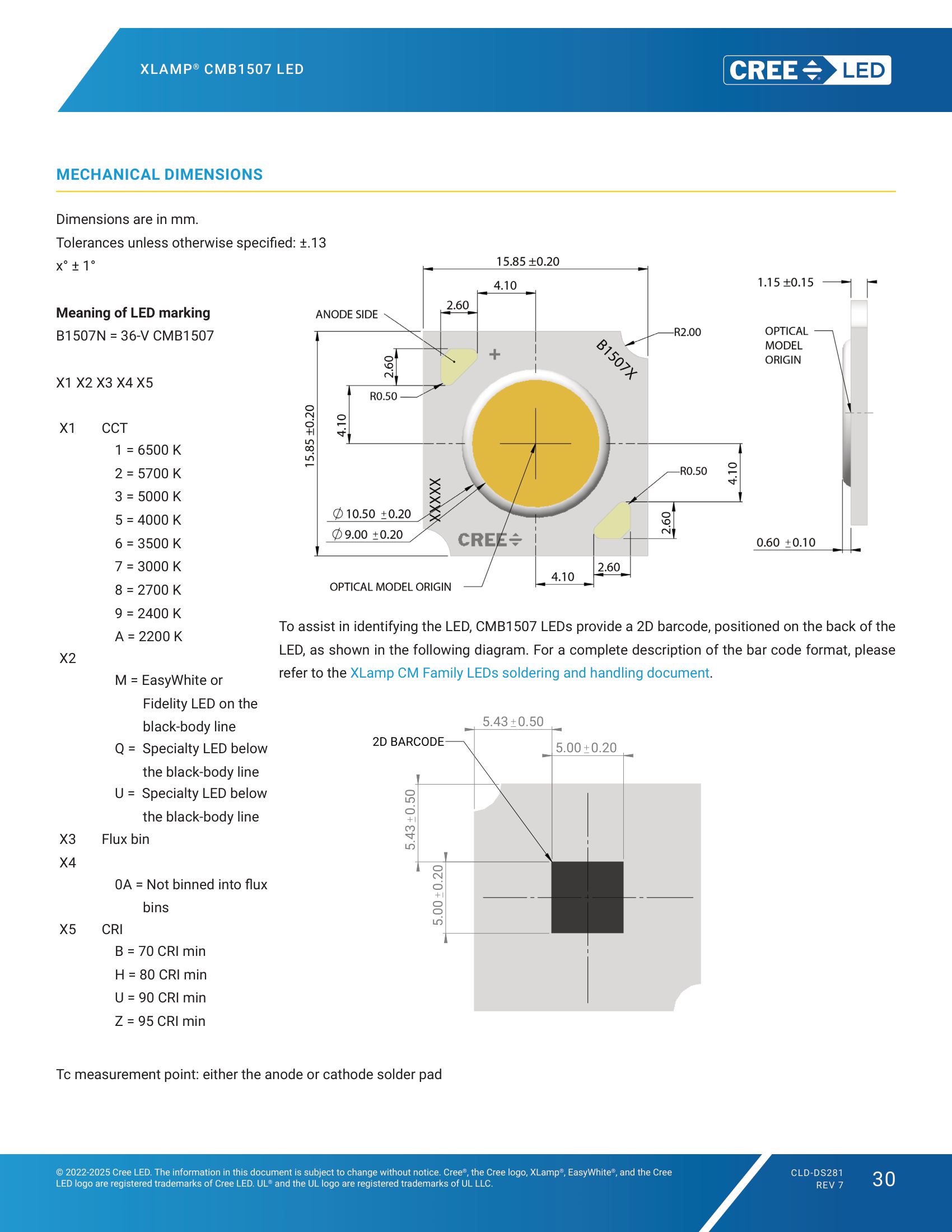 XLamp-CMB1507 Mechanical Dimensions
