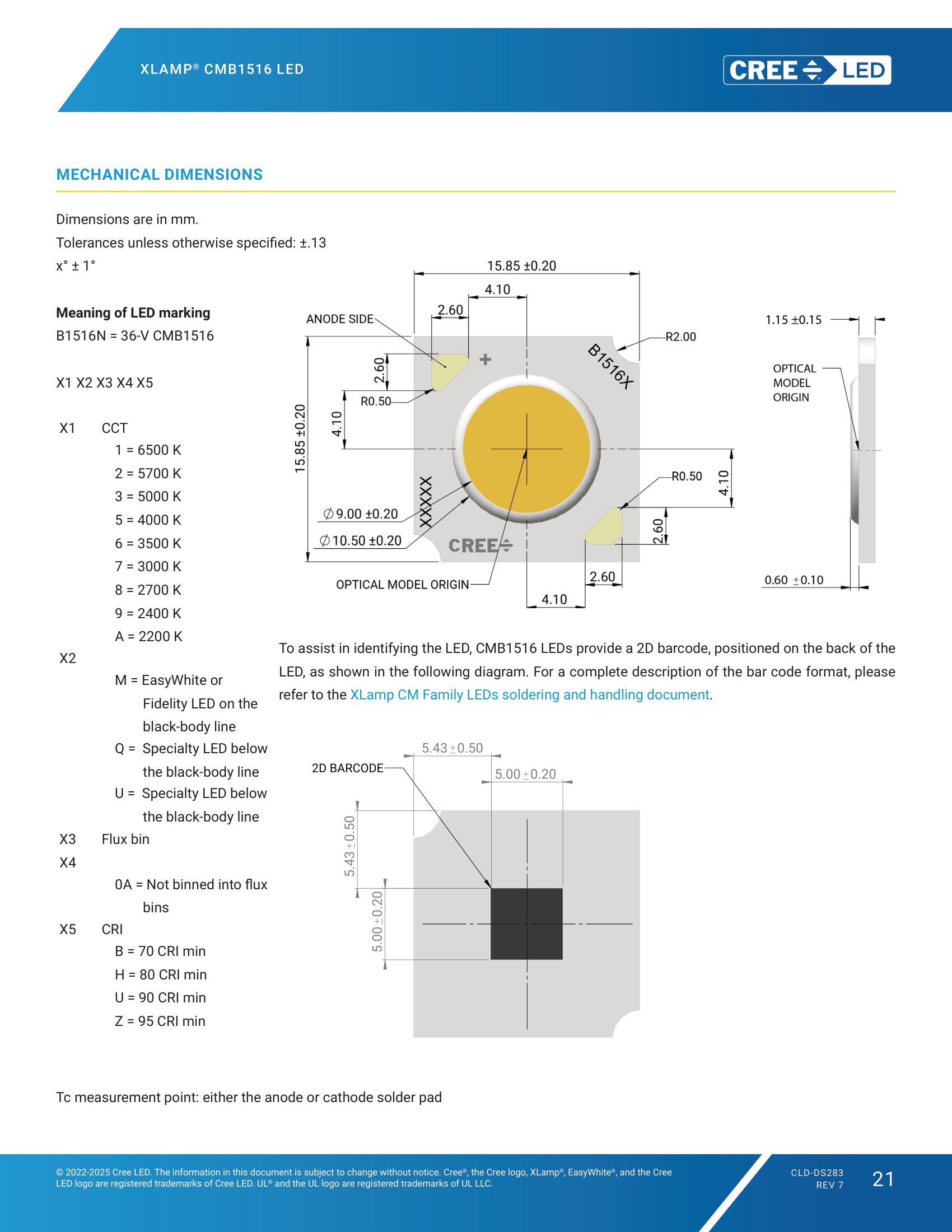 XLamp-CMB1516 Mechanical Dimensions