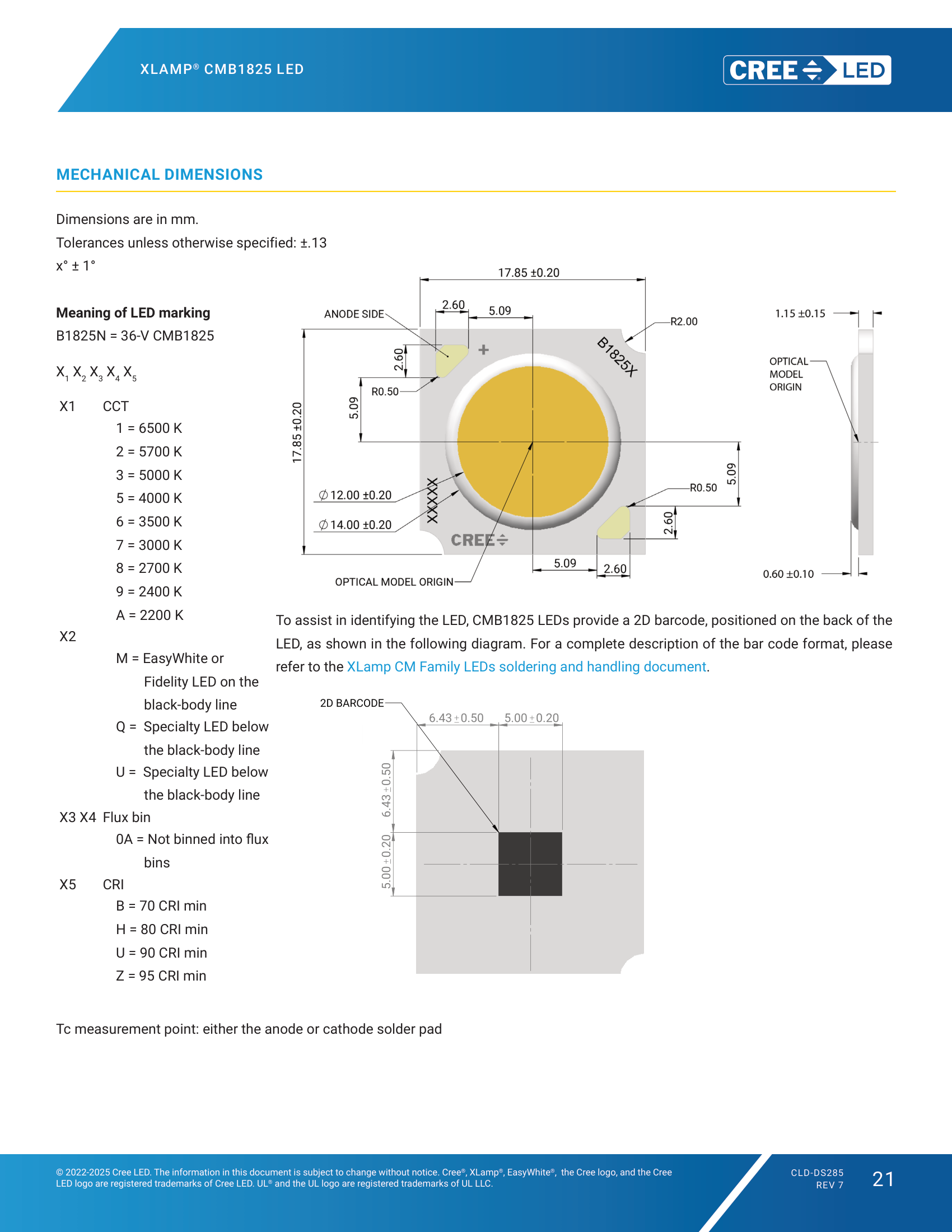 XLamp-CMB1825 Mechanical Dimensions