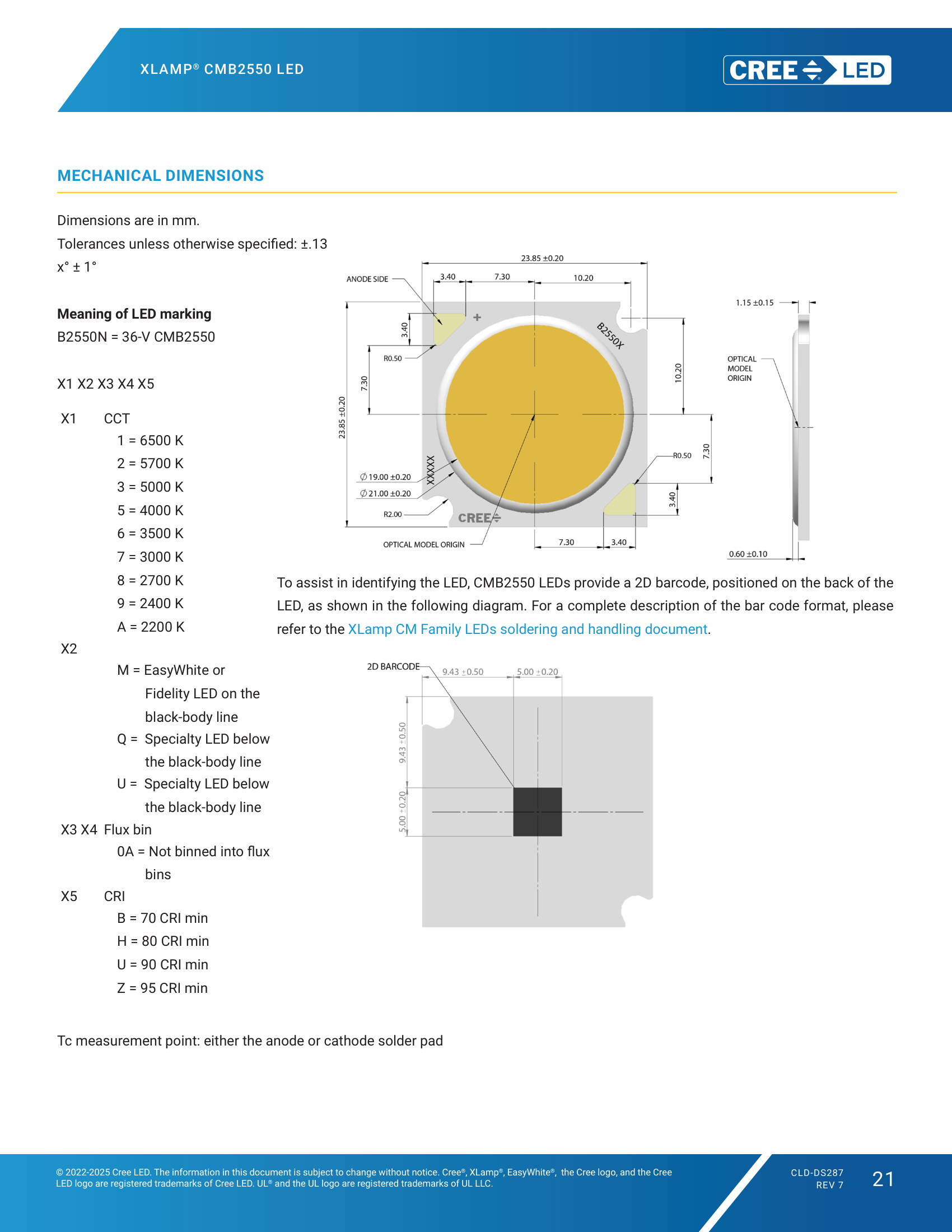 XLamp-CMB2550 Mechanical Dimensions