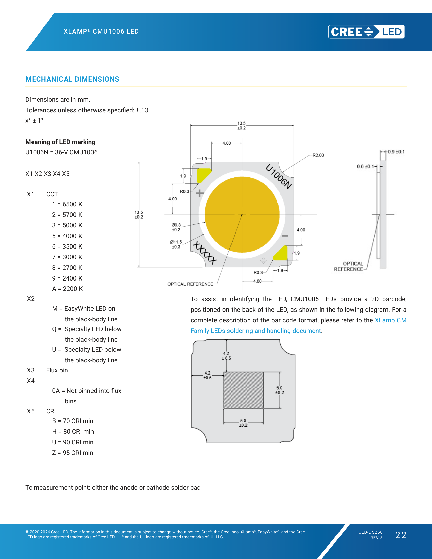 XLamp-CMU1006 Mechanical Dimensions