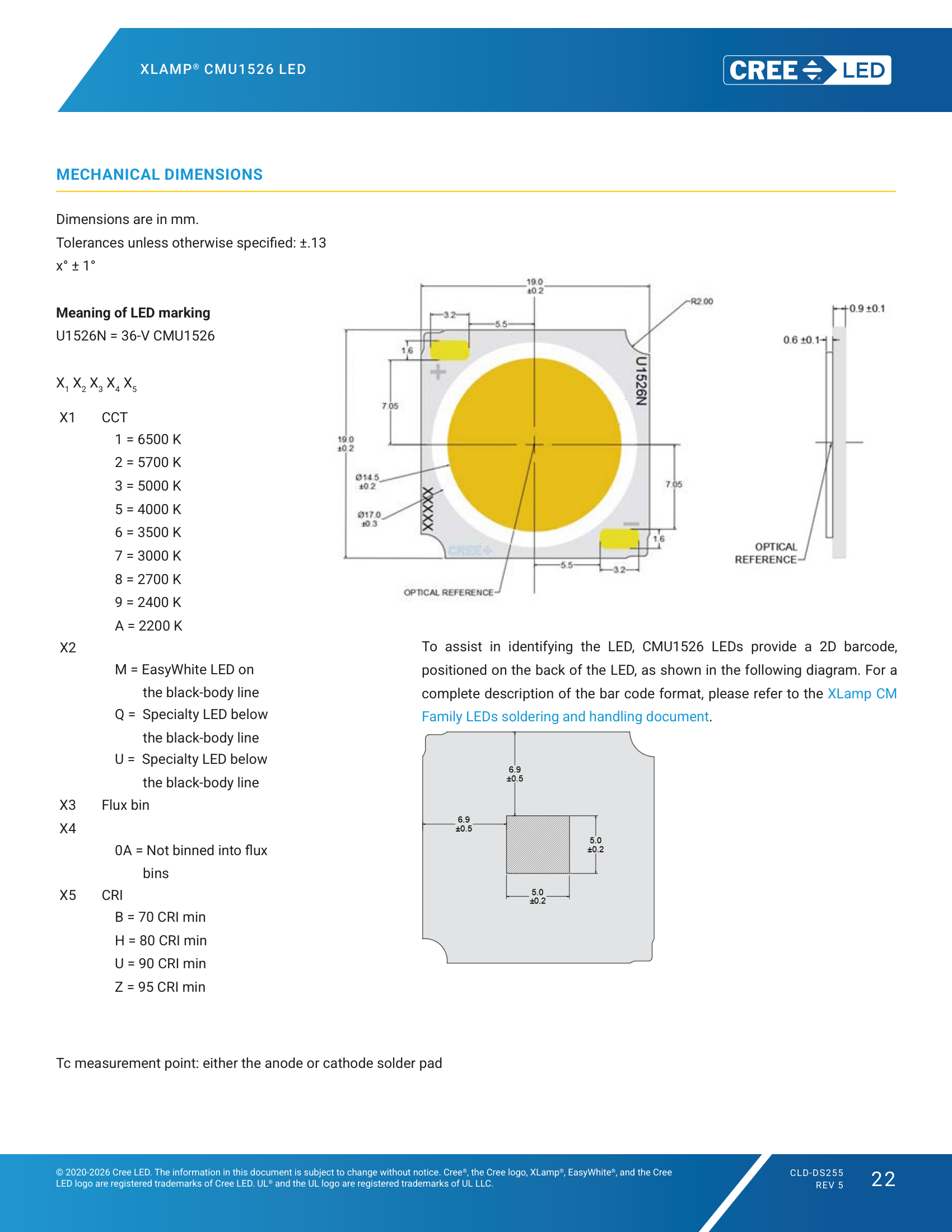 XLamp-CMU1526 Mechanical Dimensions