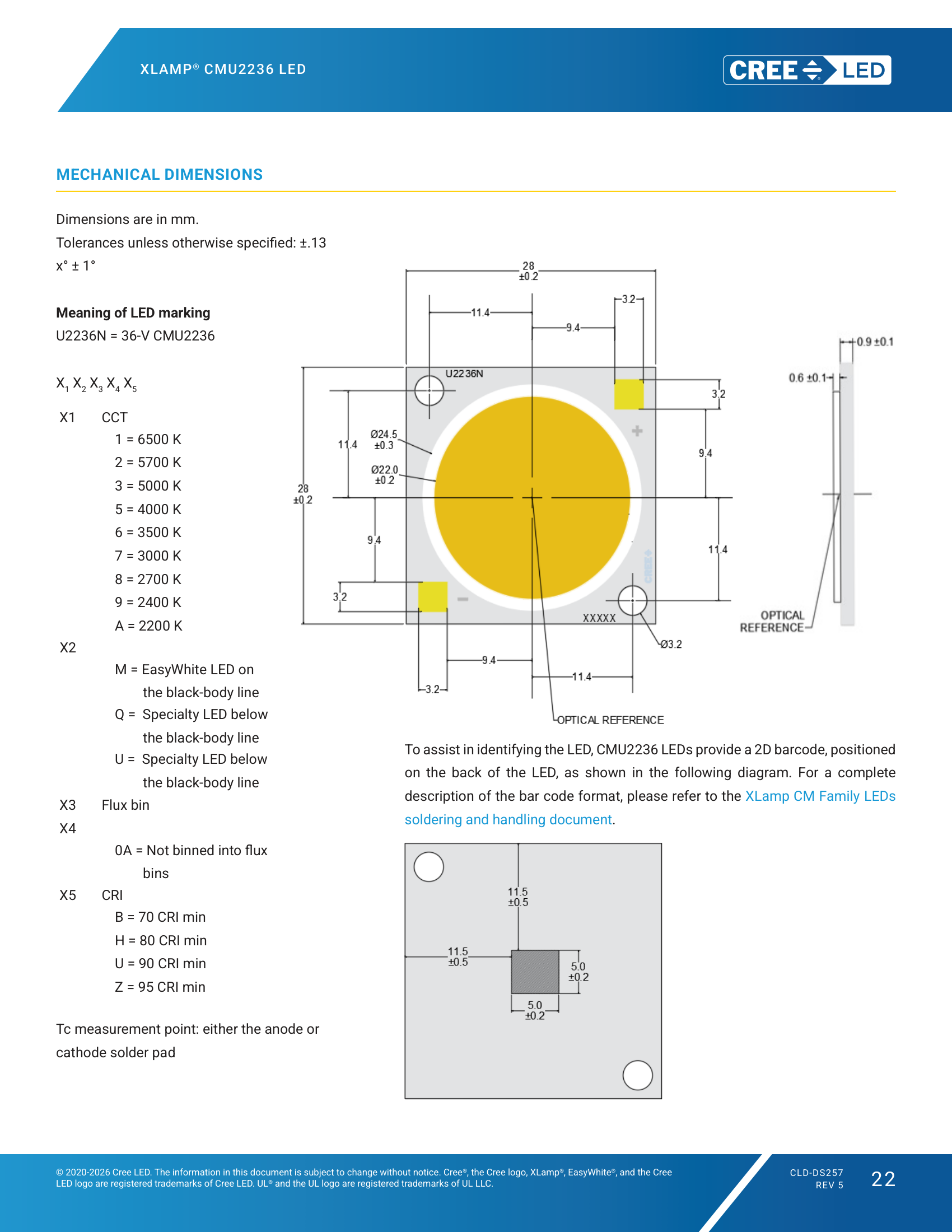 XLamp-CMU2236 Mechanical Dimensions