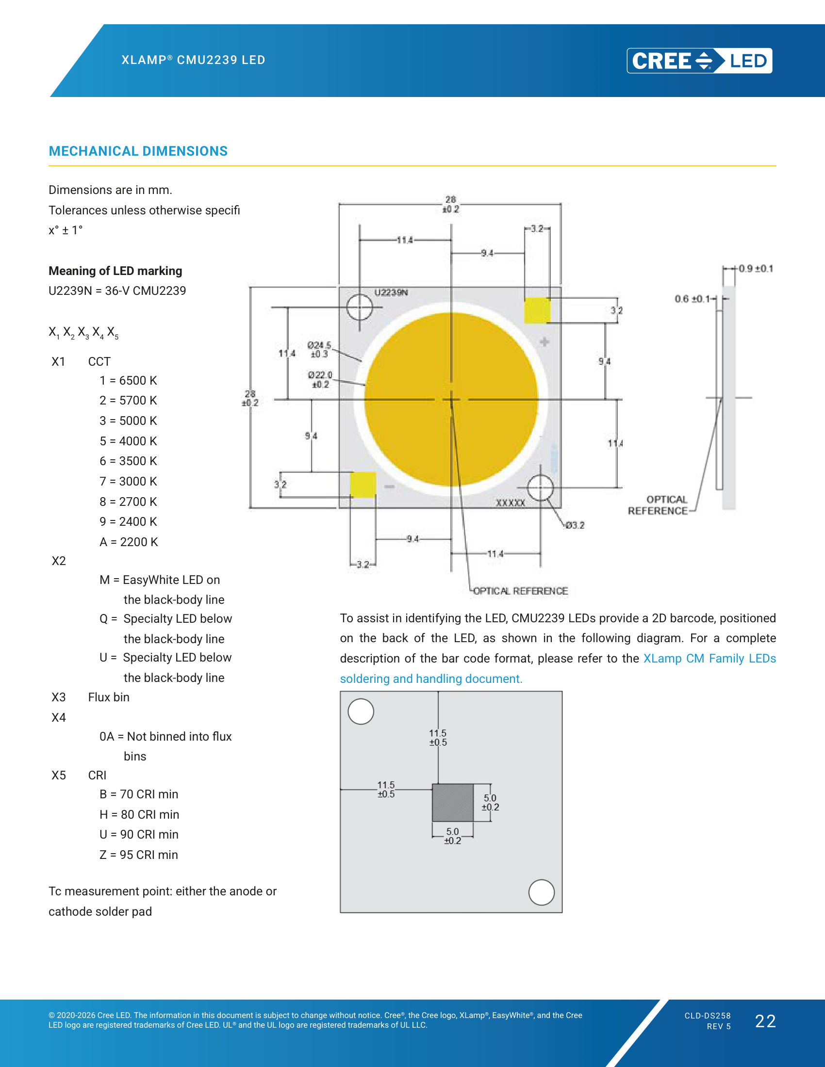 XLamp-CMU2239 Mechanical Dimensions