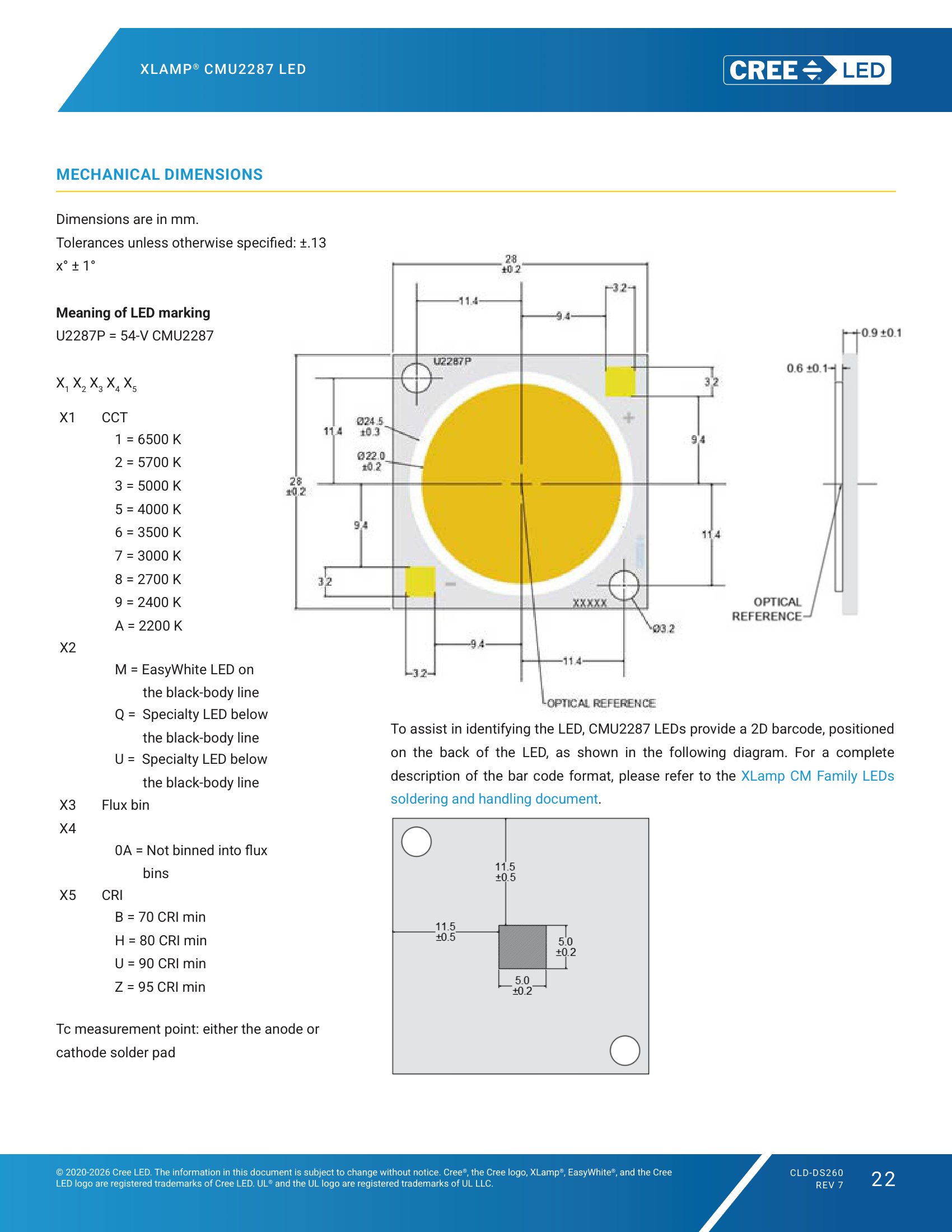 XLamp-CMU2287 Mechanical Dimensions
