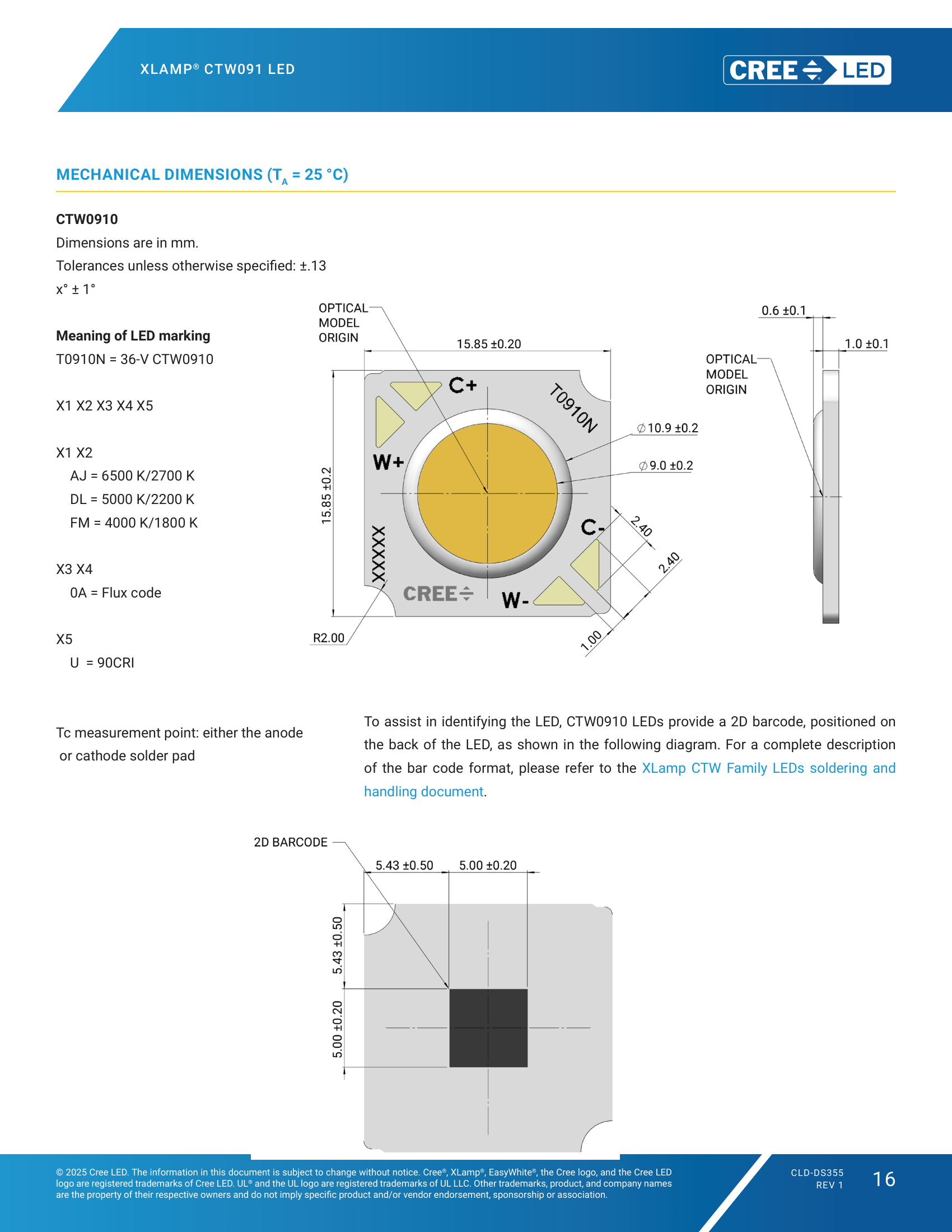 XLamp-CTW09 Mechanical Dimensions