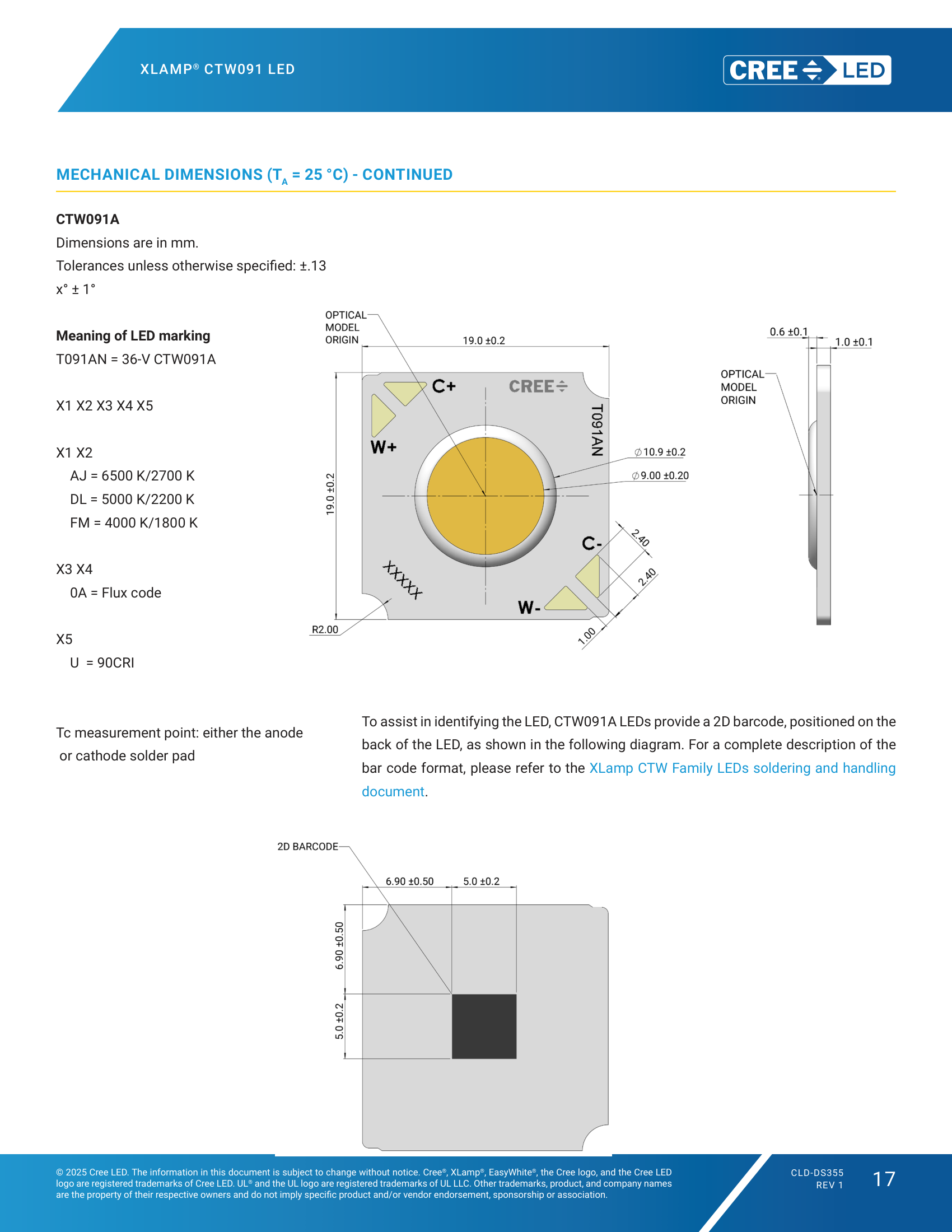 XLamp-CTW09 Mechanical Dimensions