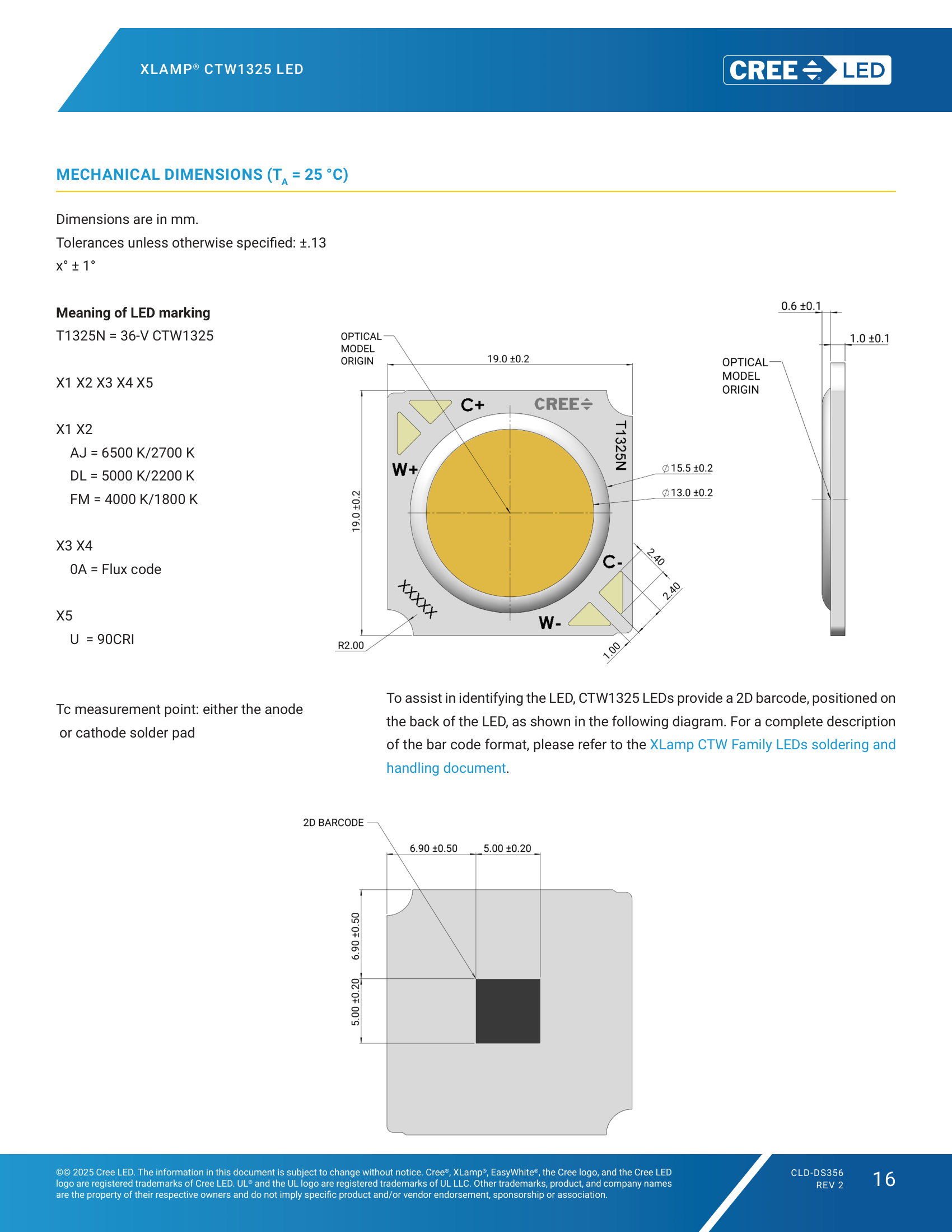 XLamp-CTW13 Mechanical Dimensions