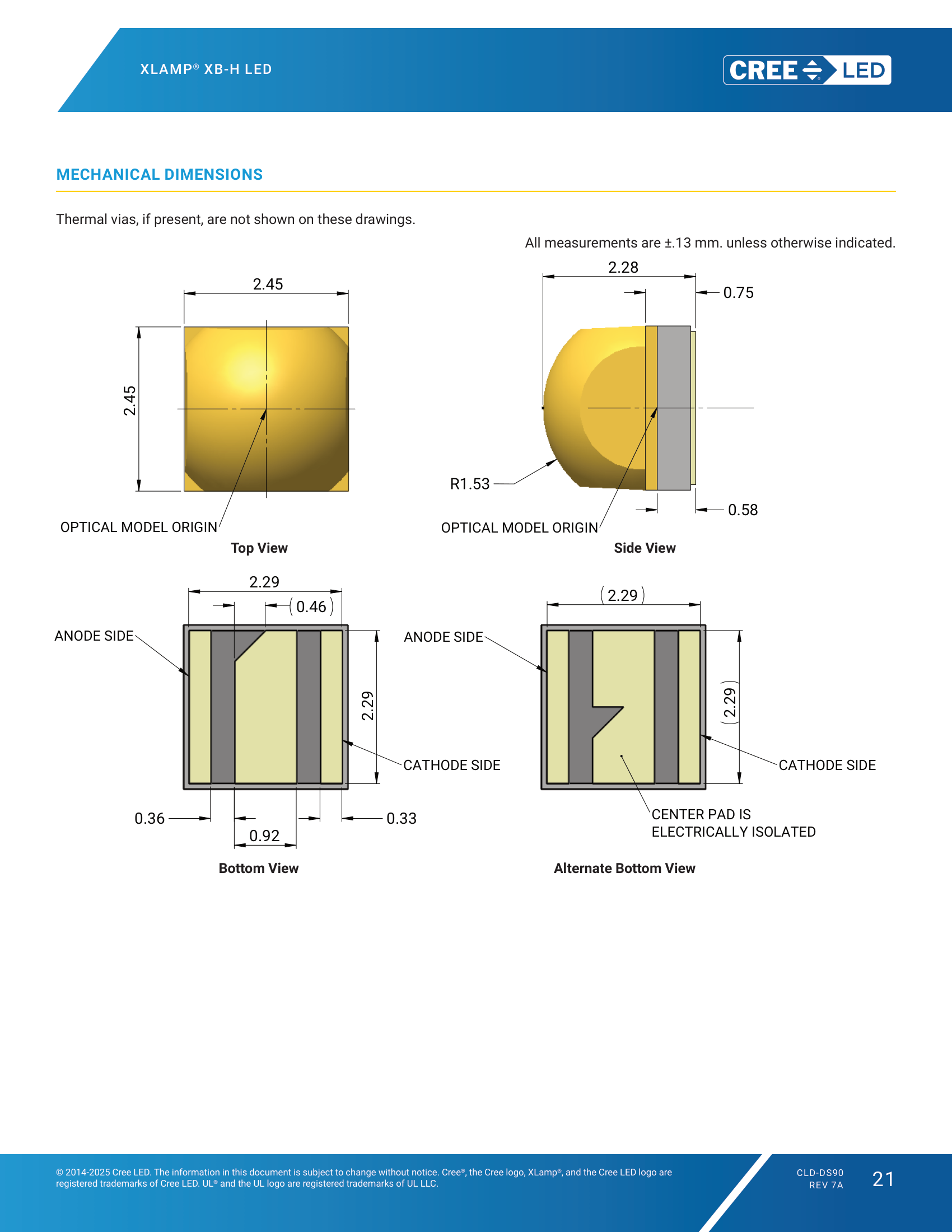 XLamp-XBH Mechanical Dimensions