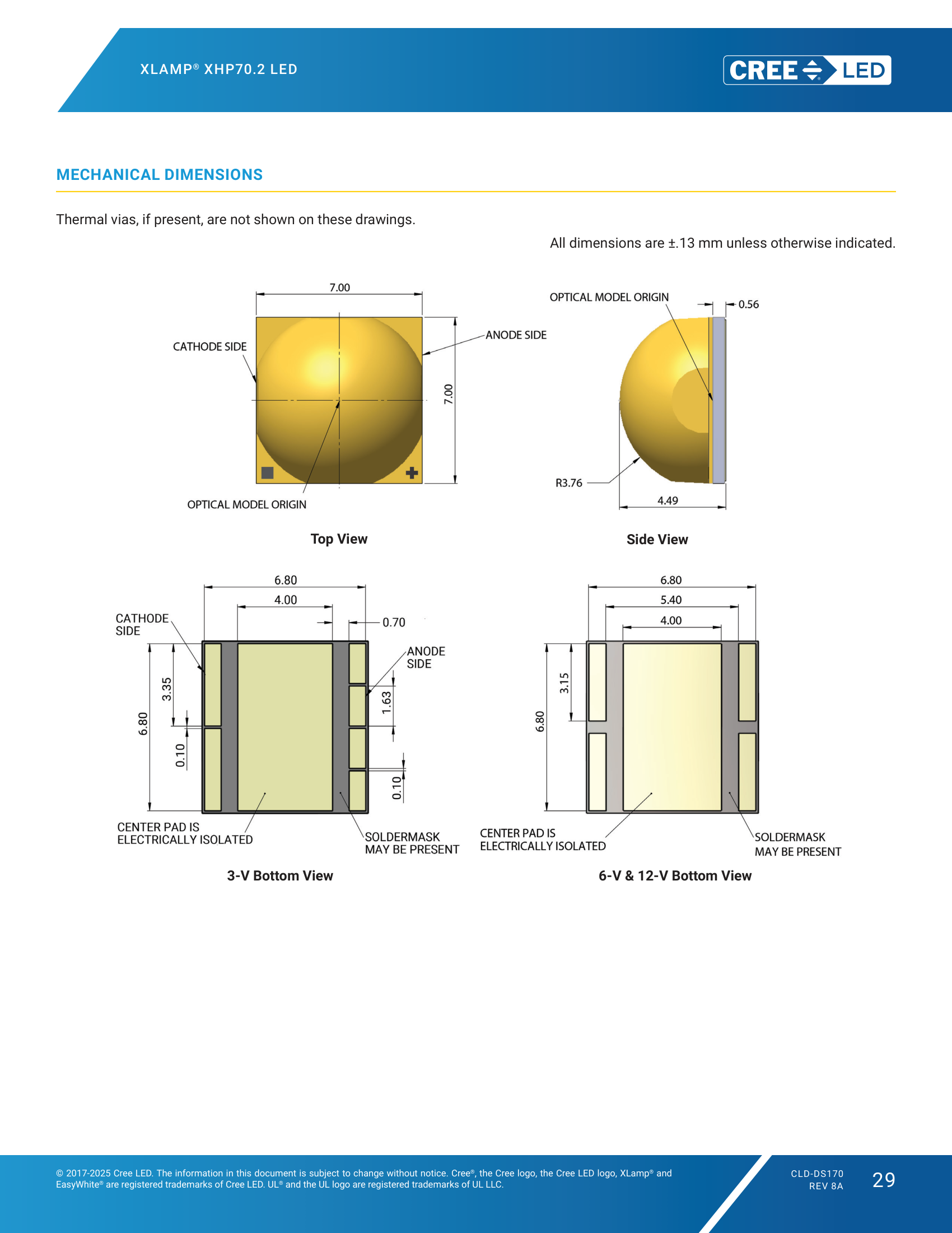 XLamp-XHP70.2 Mechanical Dimensions
