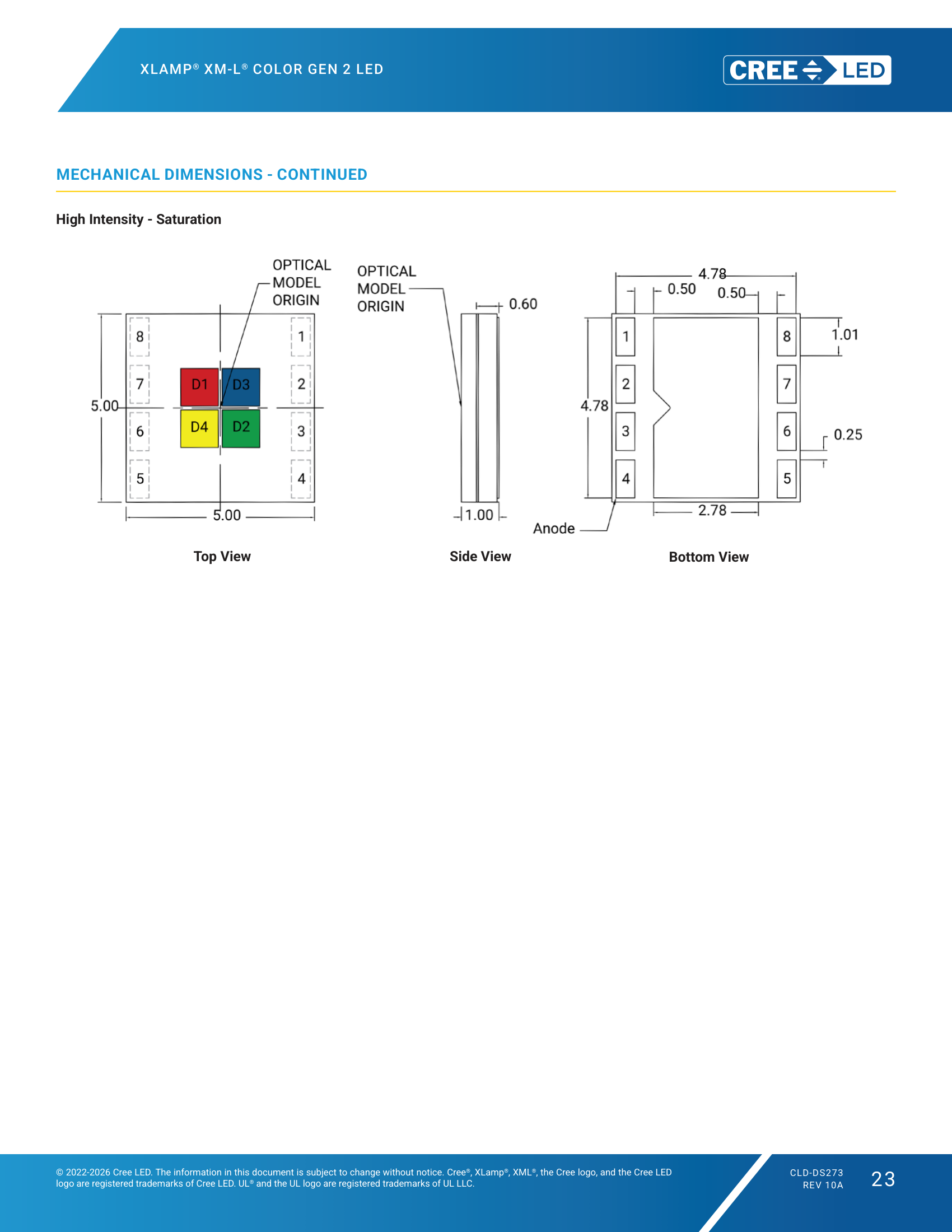 XLamp-XMLDCL Mechanical Dimensions