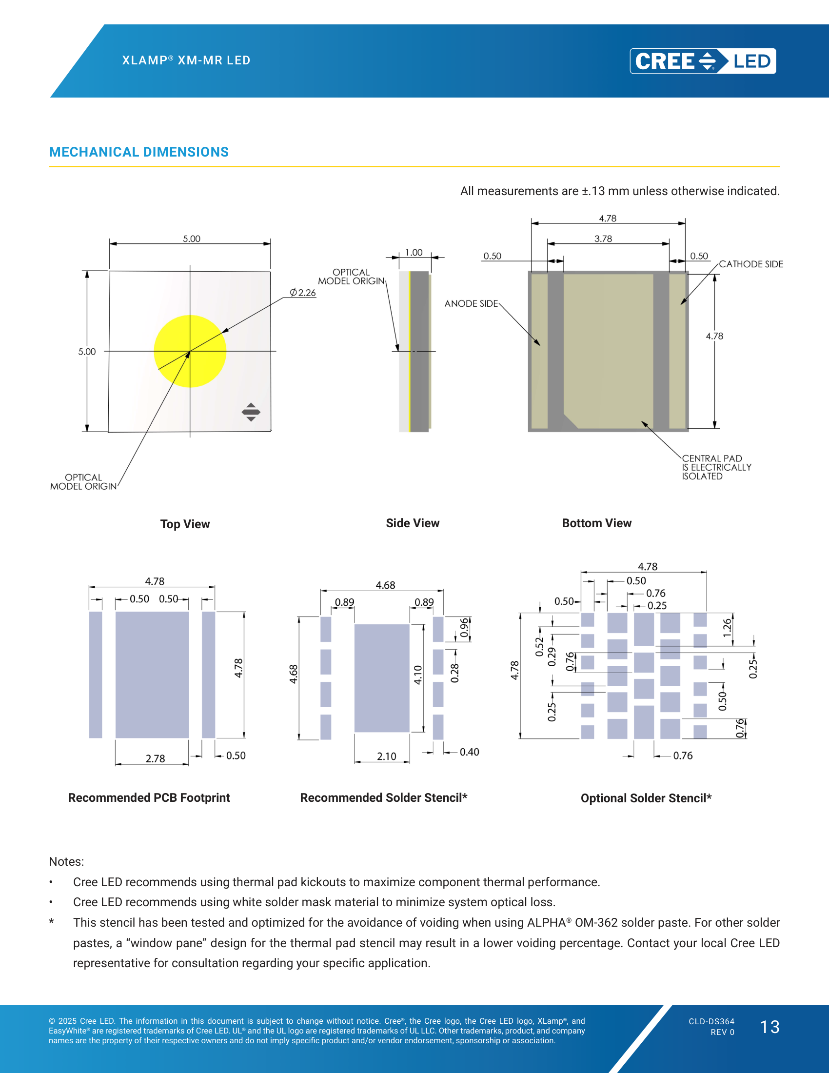 XLamp-XMMR Mechanical Dimensions