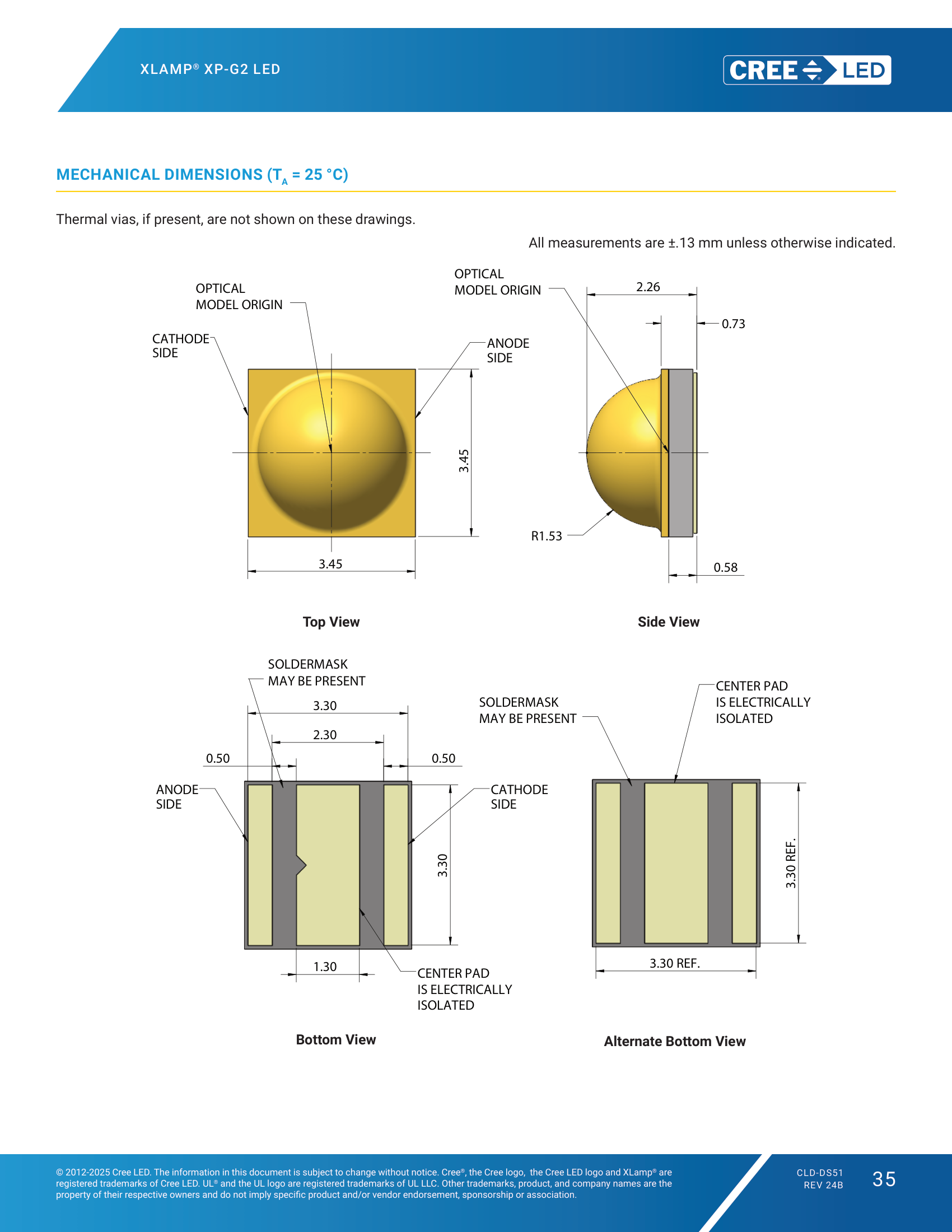 XLamp-XPG2 Mechanical Dimensions