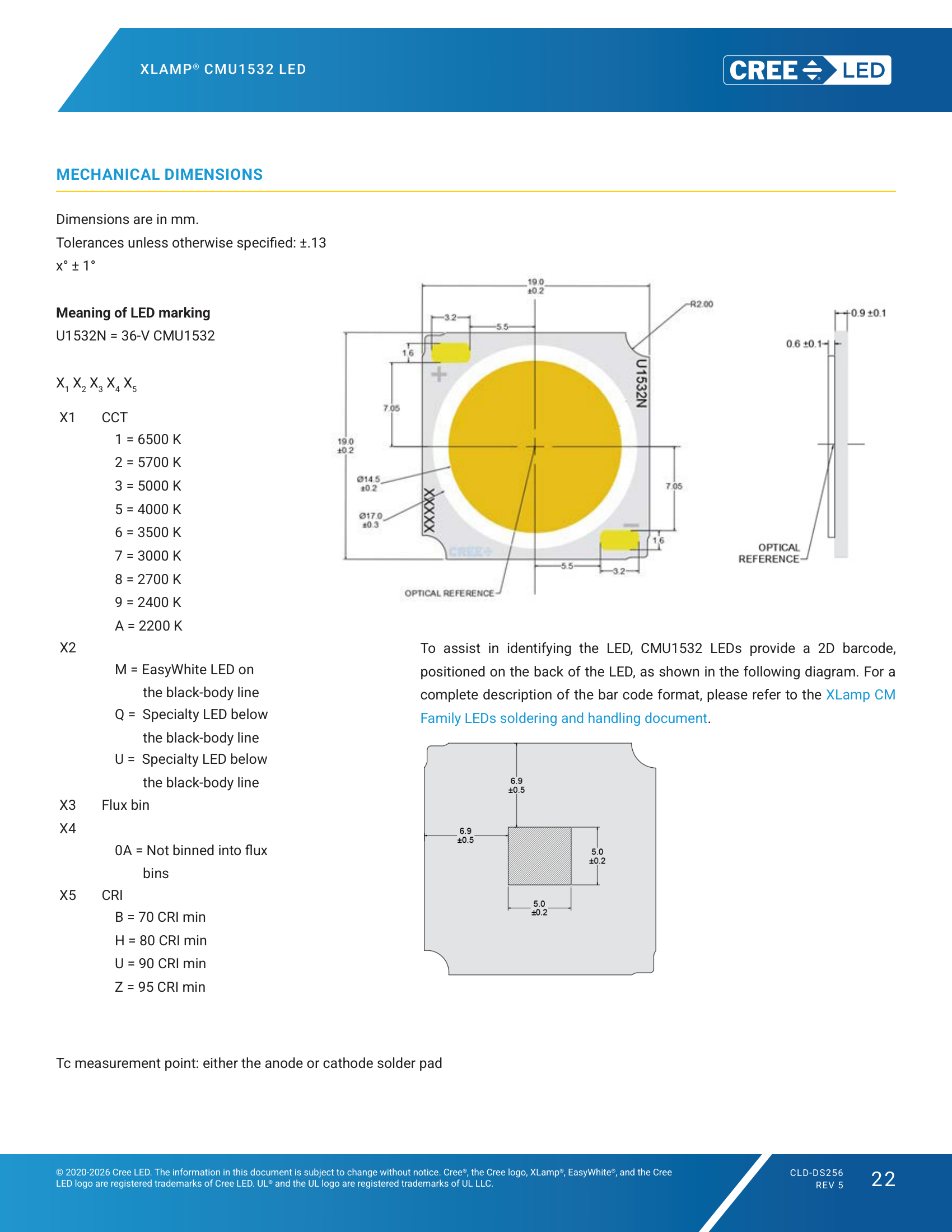 XLamp CMU1532 Mechanical Dimensions