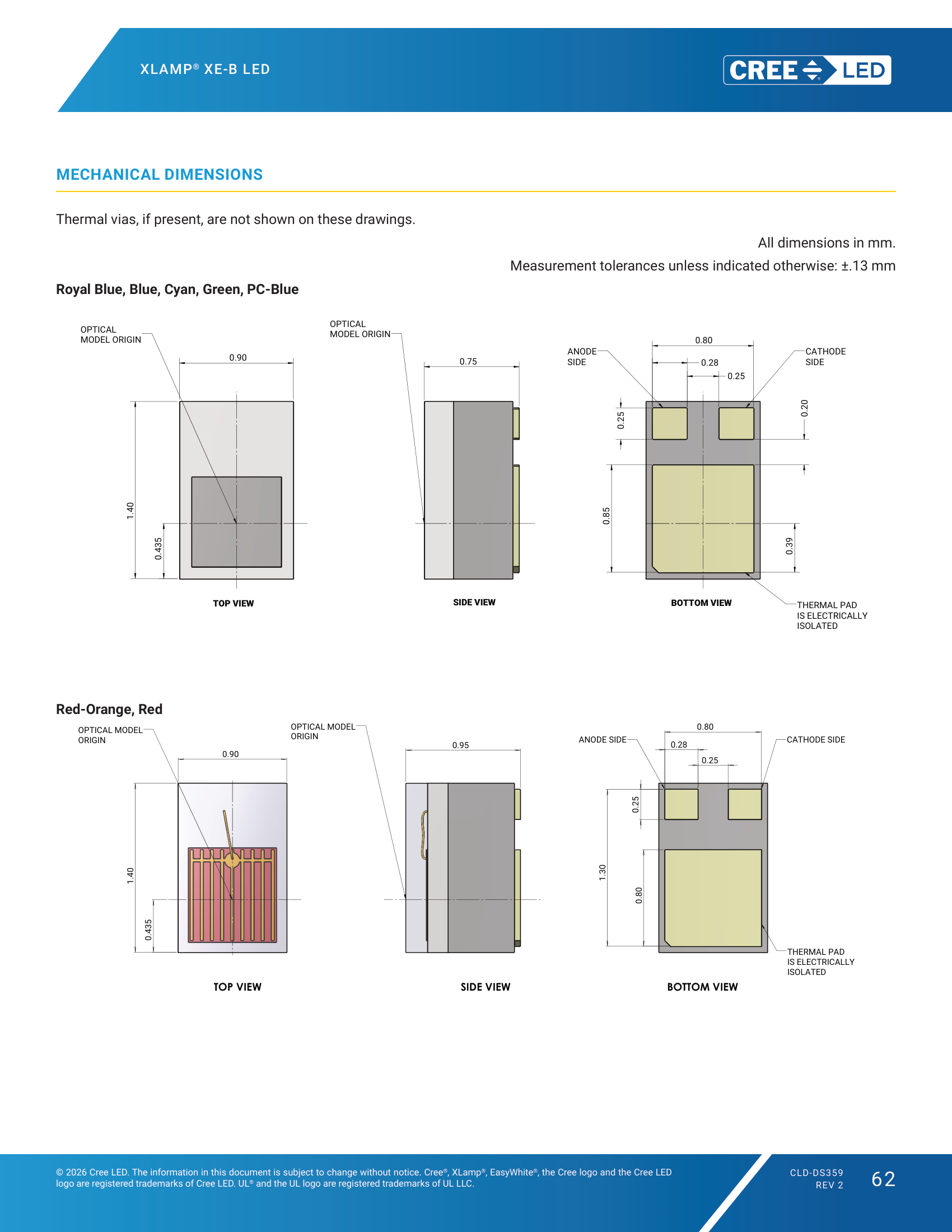 XLamp XE-B Mechanical Dimensions