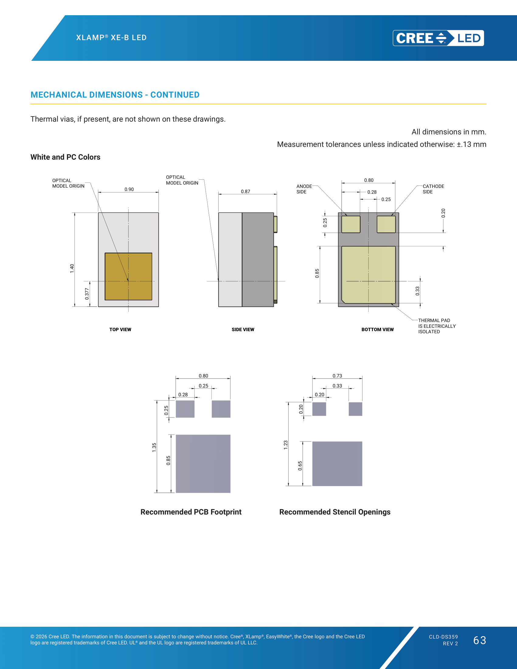 XLamp XE-B Mechanical Dimensions