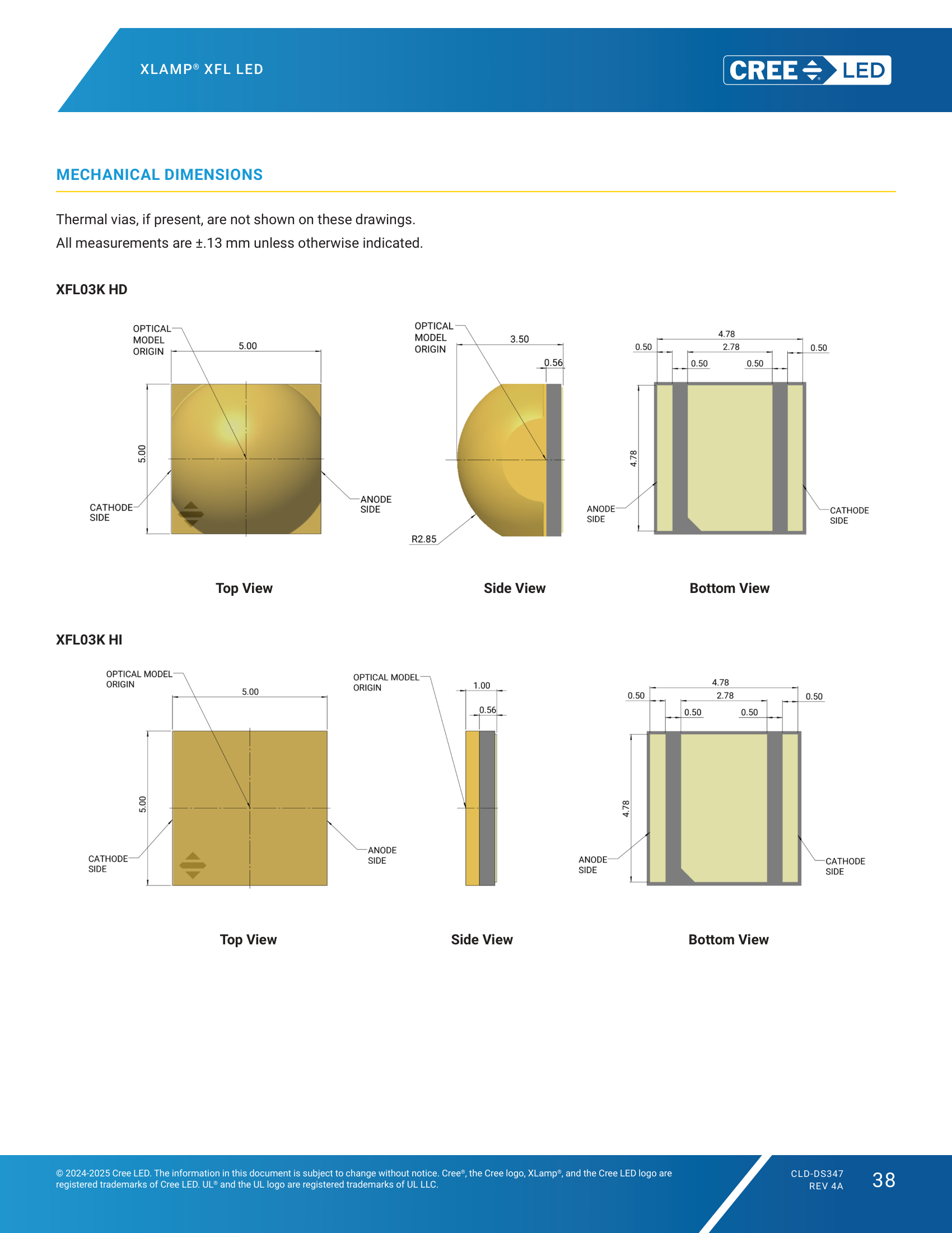 XLamp XFL05K Mechanical Dimensions