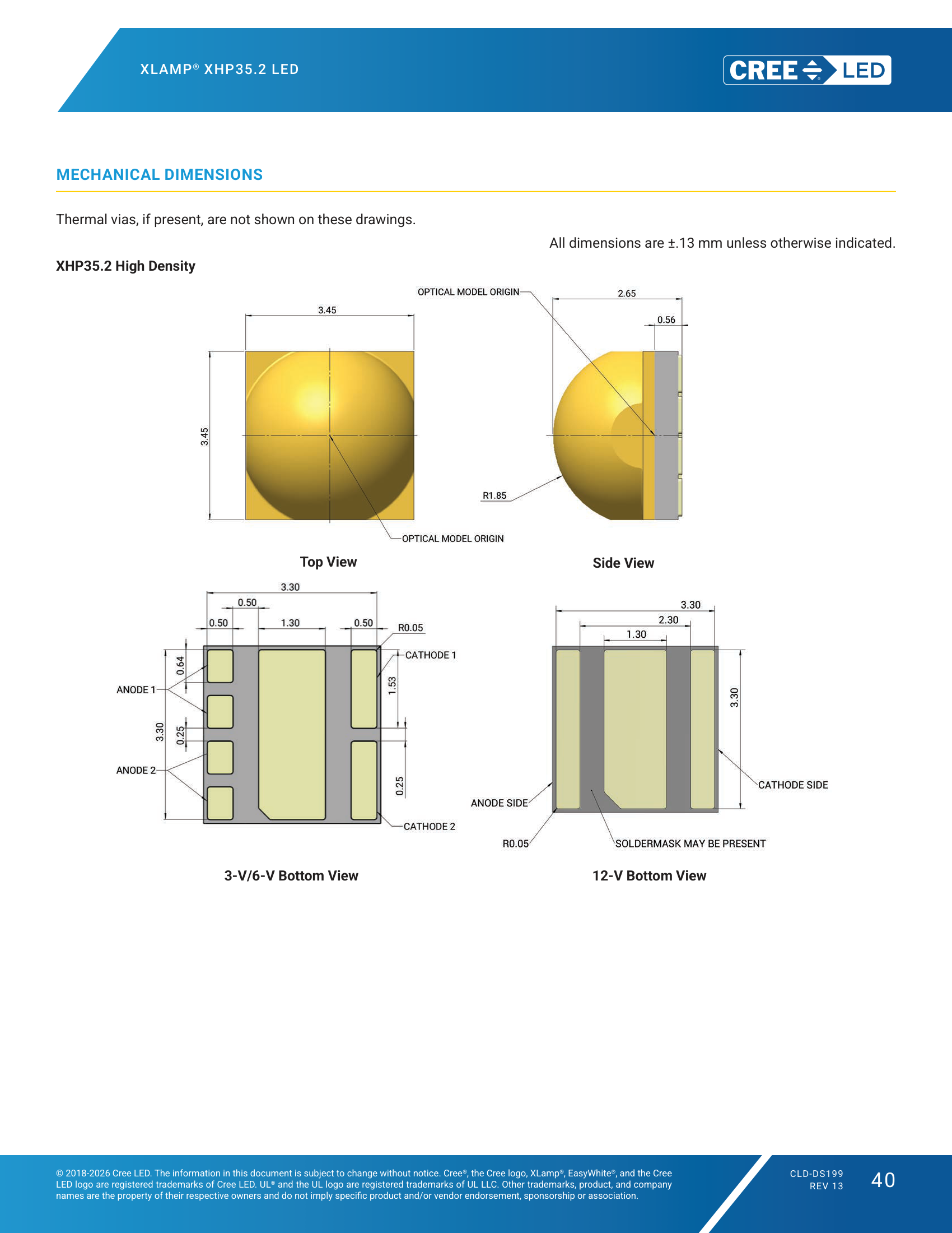 XLamp XHP35-2 Mechanical Dimensions