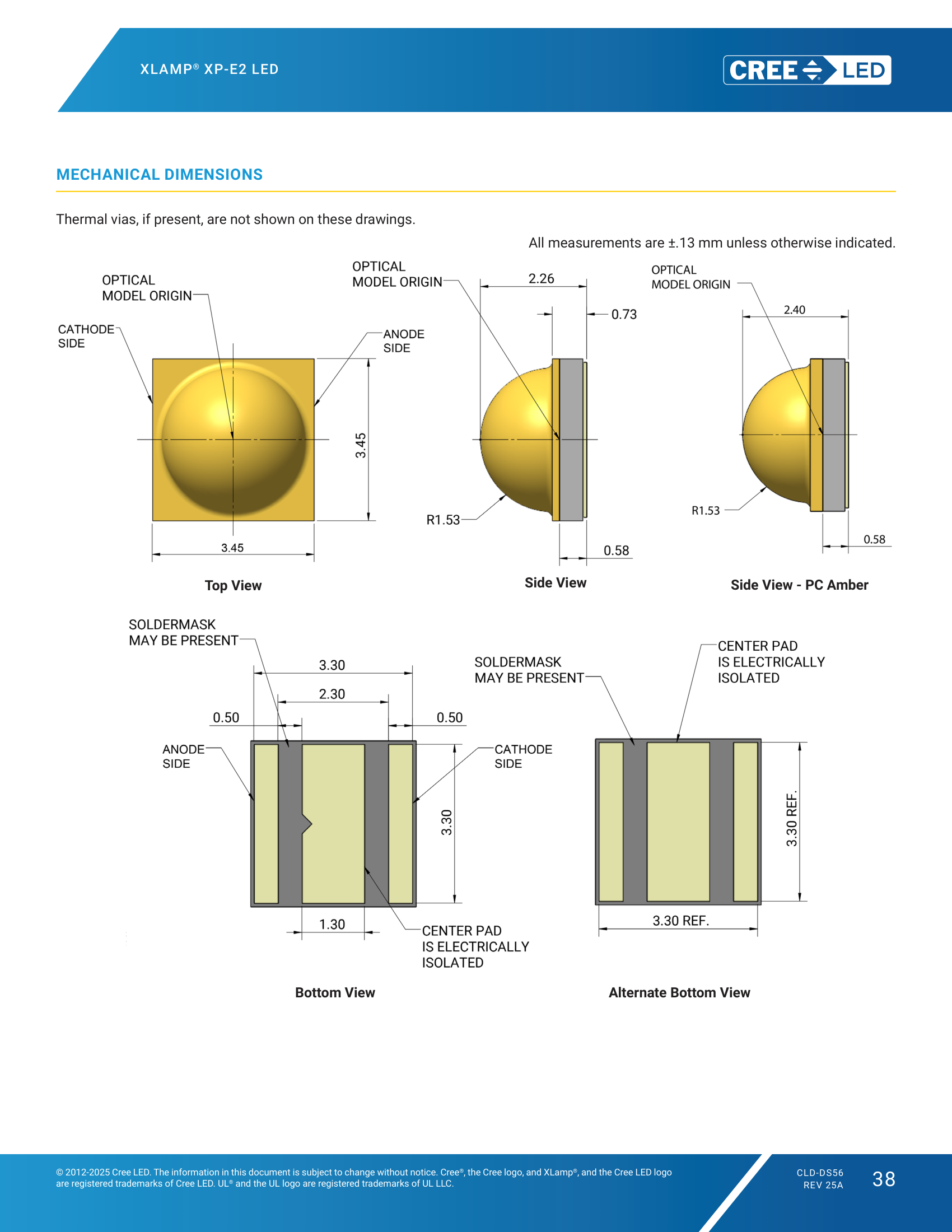 XLamp XPE2 Mechanical Dimensions