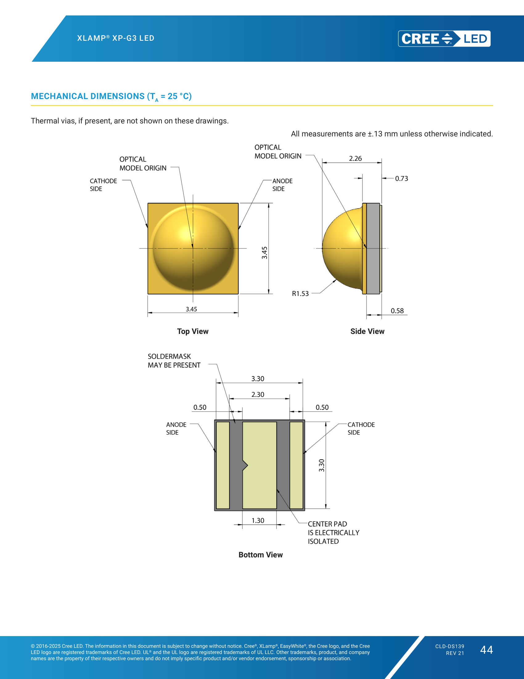 XLamp XPG3 Mechanical Dimensions