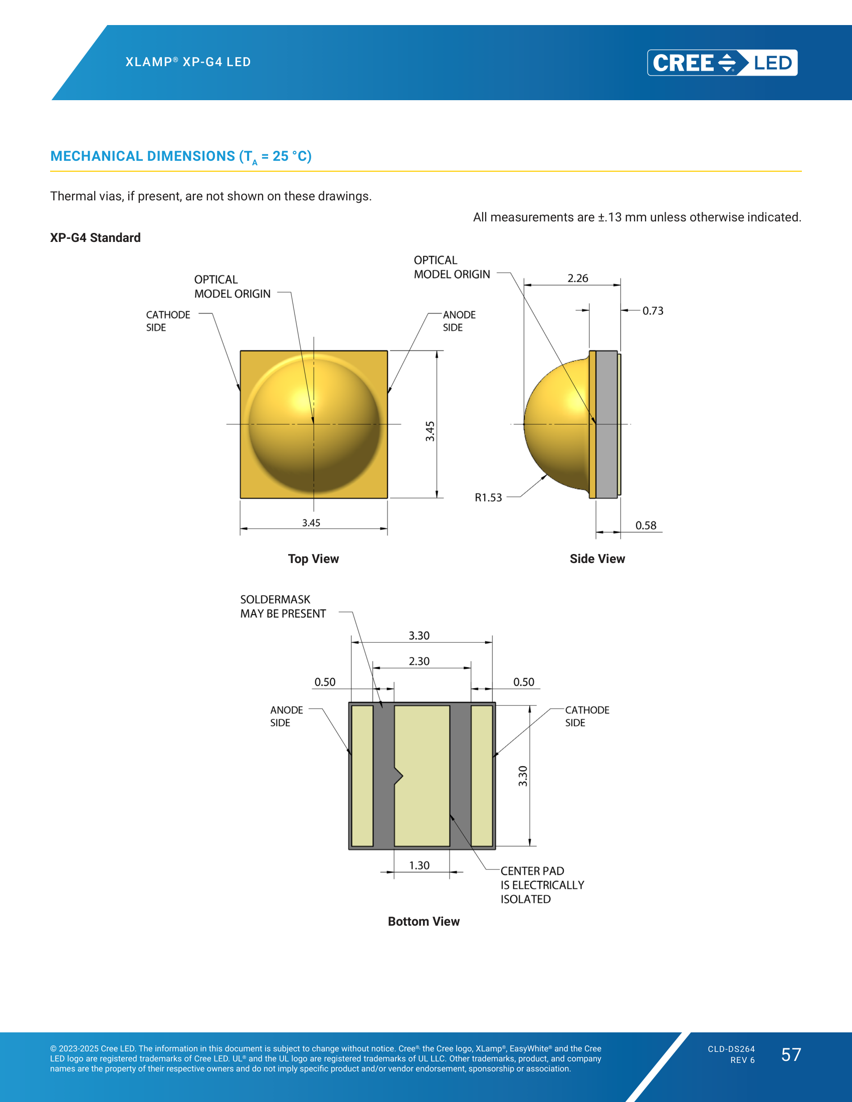 XLamp XPG4 Mechanical Dimensions