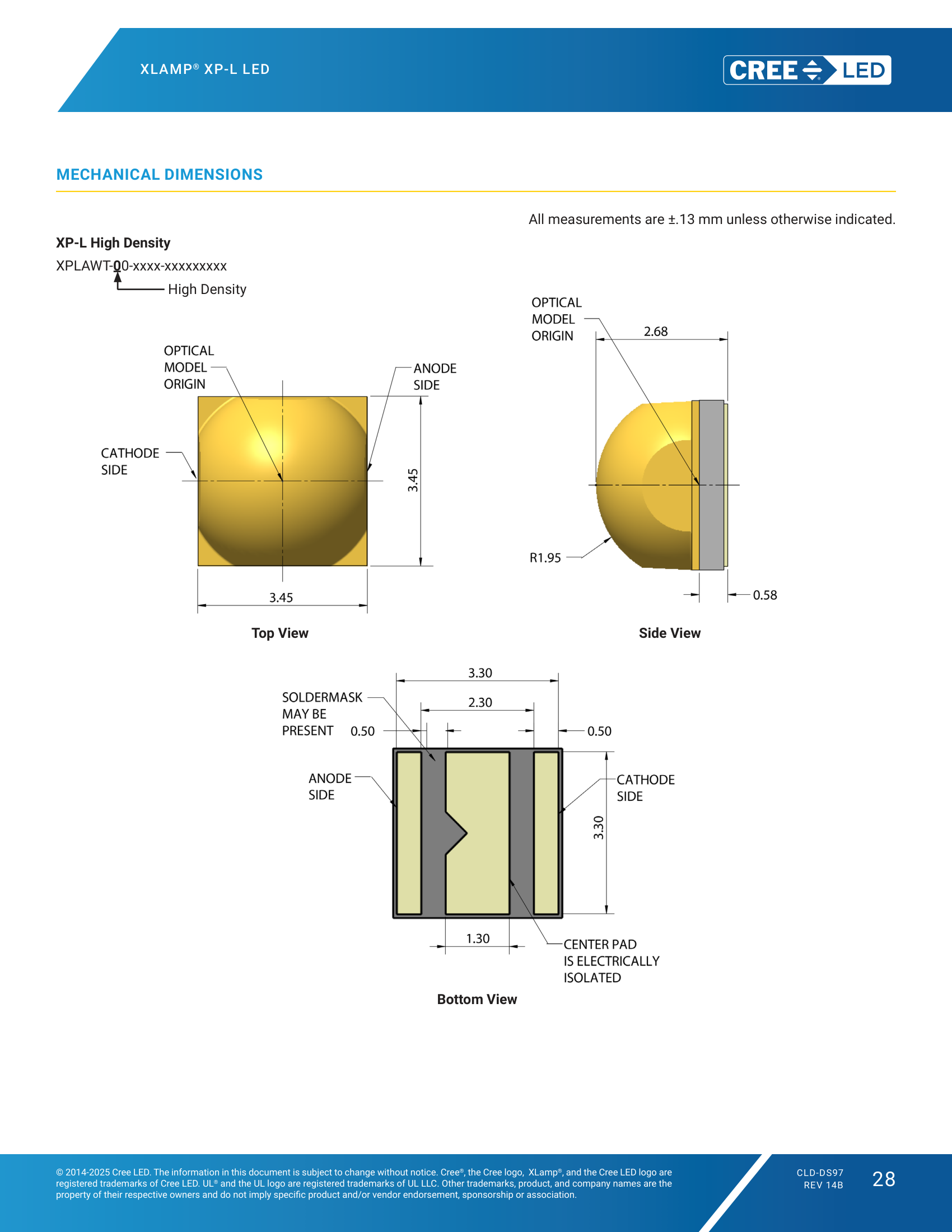 XLamp XPL Mechanical Dimensions