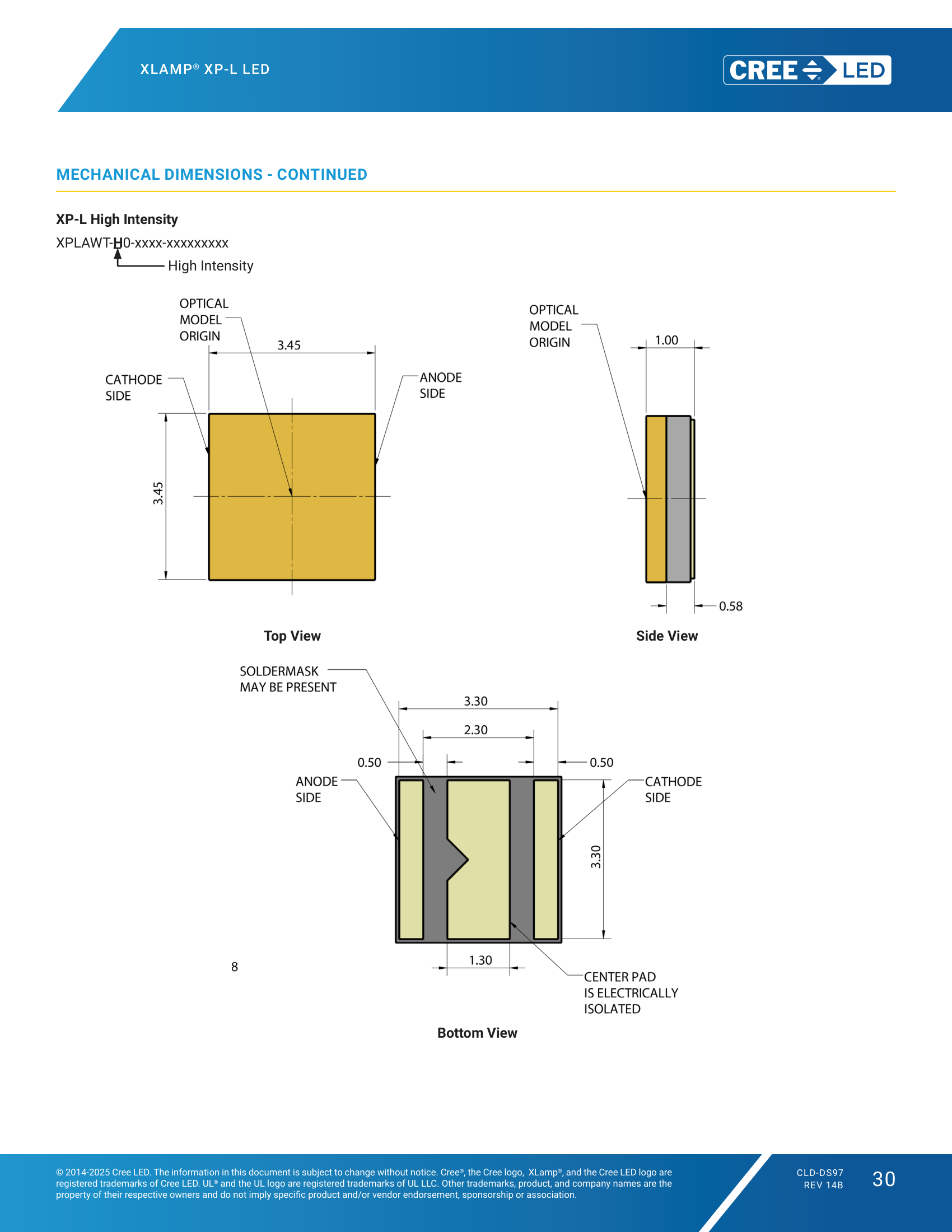 XLamp XPL Mechanical Dimensions