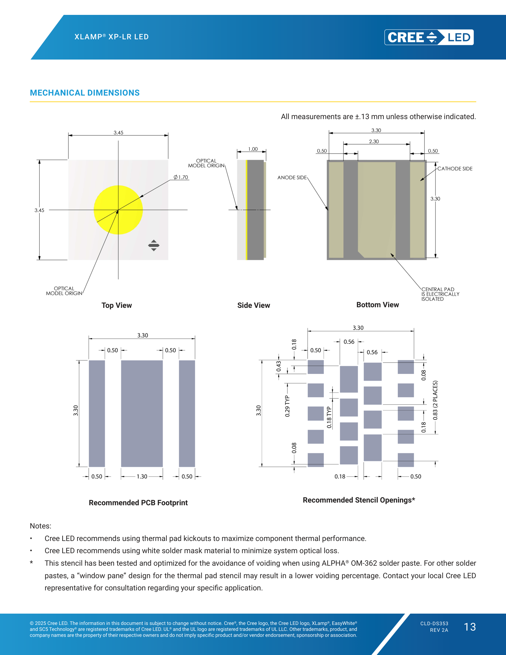 XLamp XPLR Mechanical Dimensions