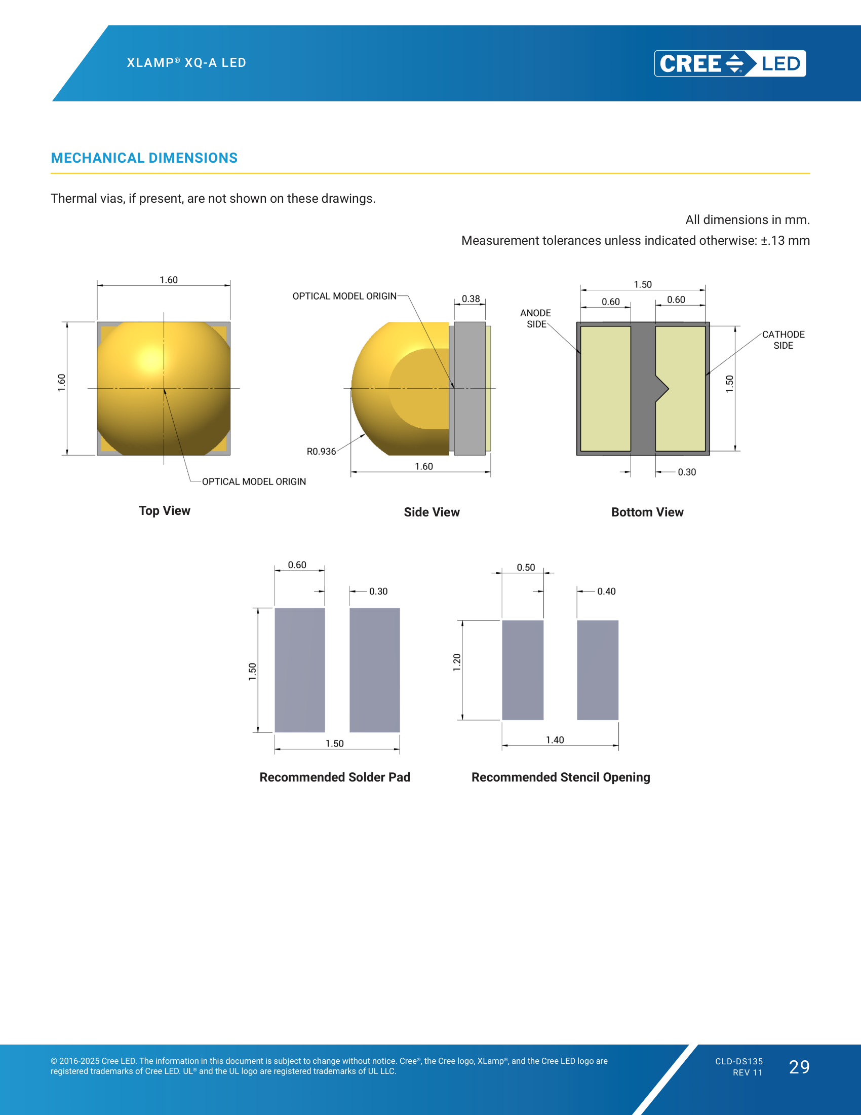 XLamp XQA Mechanical Dimensions
