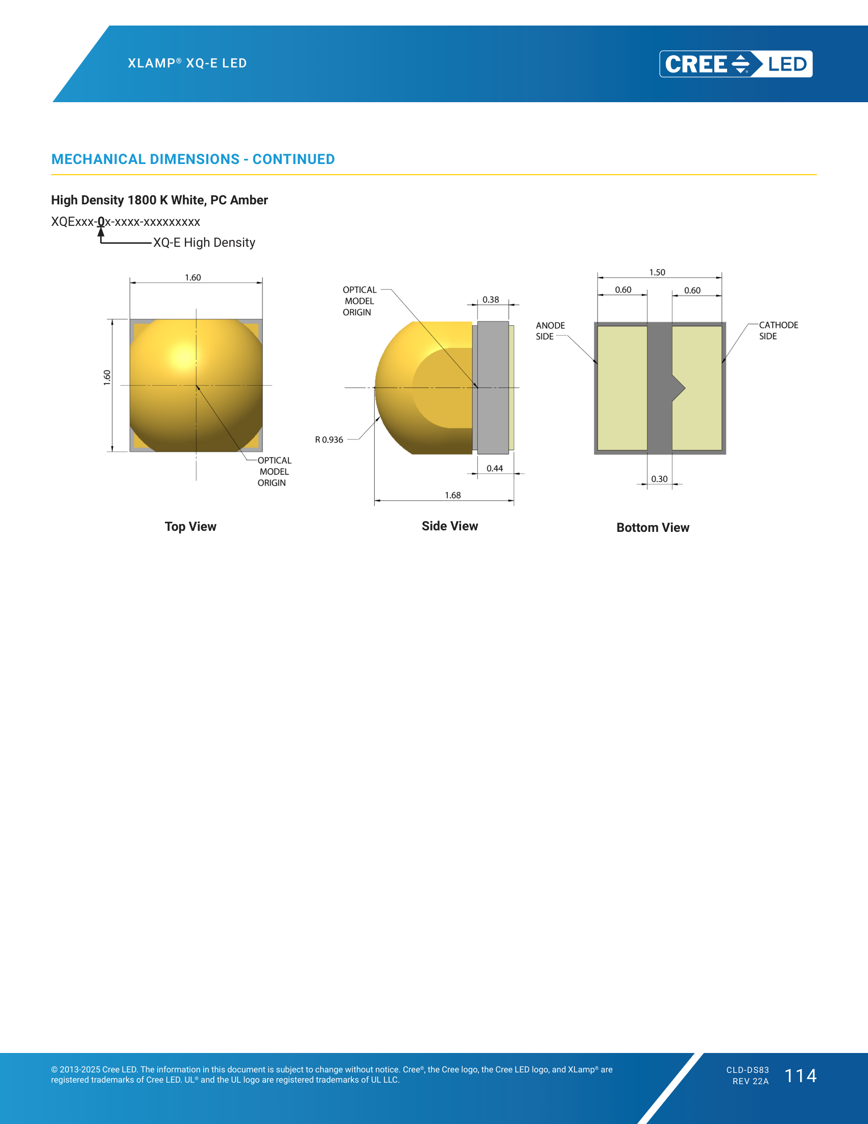 XLamp XQE Mechanical Dimensions