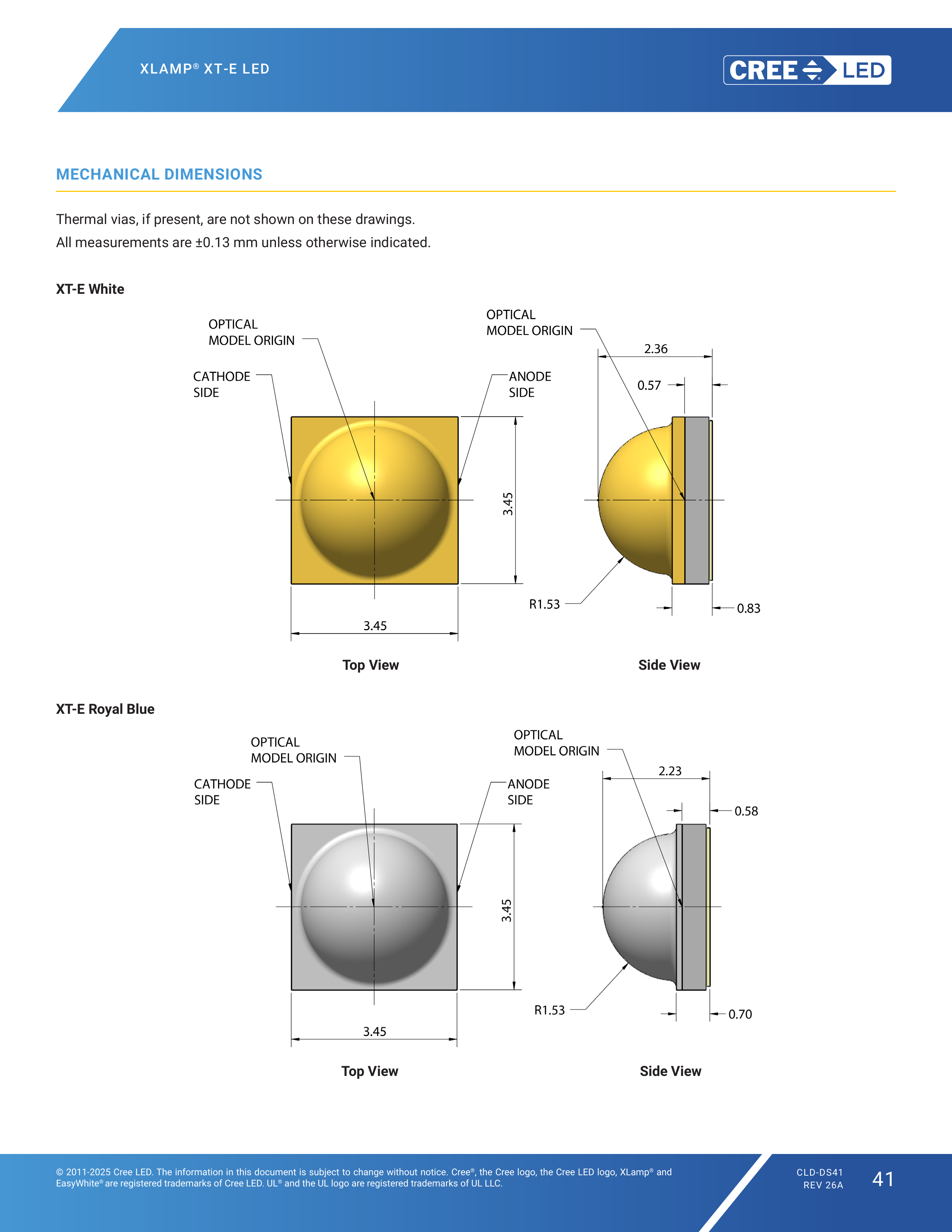 XLamp XT-E Mechanical Dimensions - 机械尺寸图(第1页)